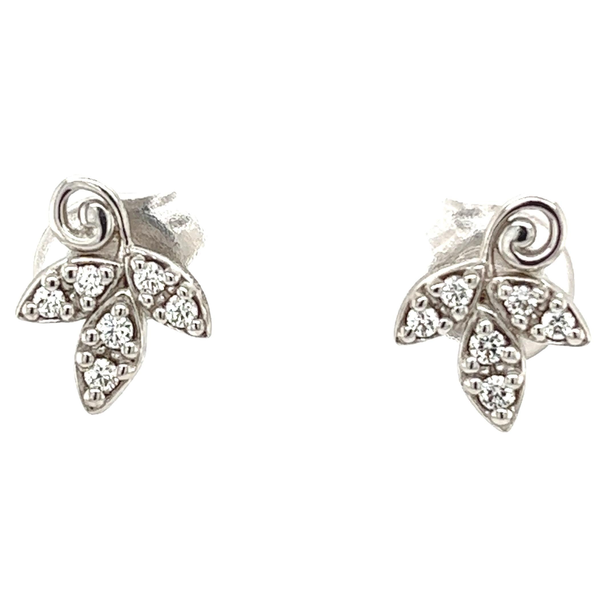 Tiffany & Co.Paloma Picasso 18ct White Gold and Diamond Olive Leaf Stud Earrings For Sale