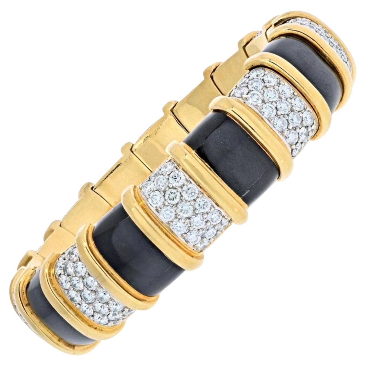 Tiffany & Co.Platinum & 18K Yellow Gold Schlumberger Paillonne Diamond Bangle For Sale