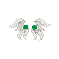 Platinum, Emerald and Diamond Ear-Clips