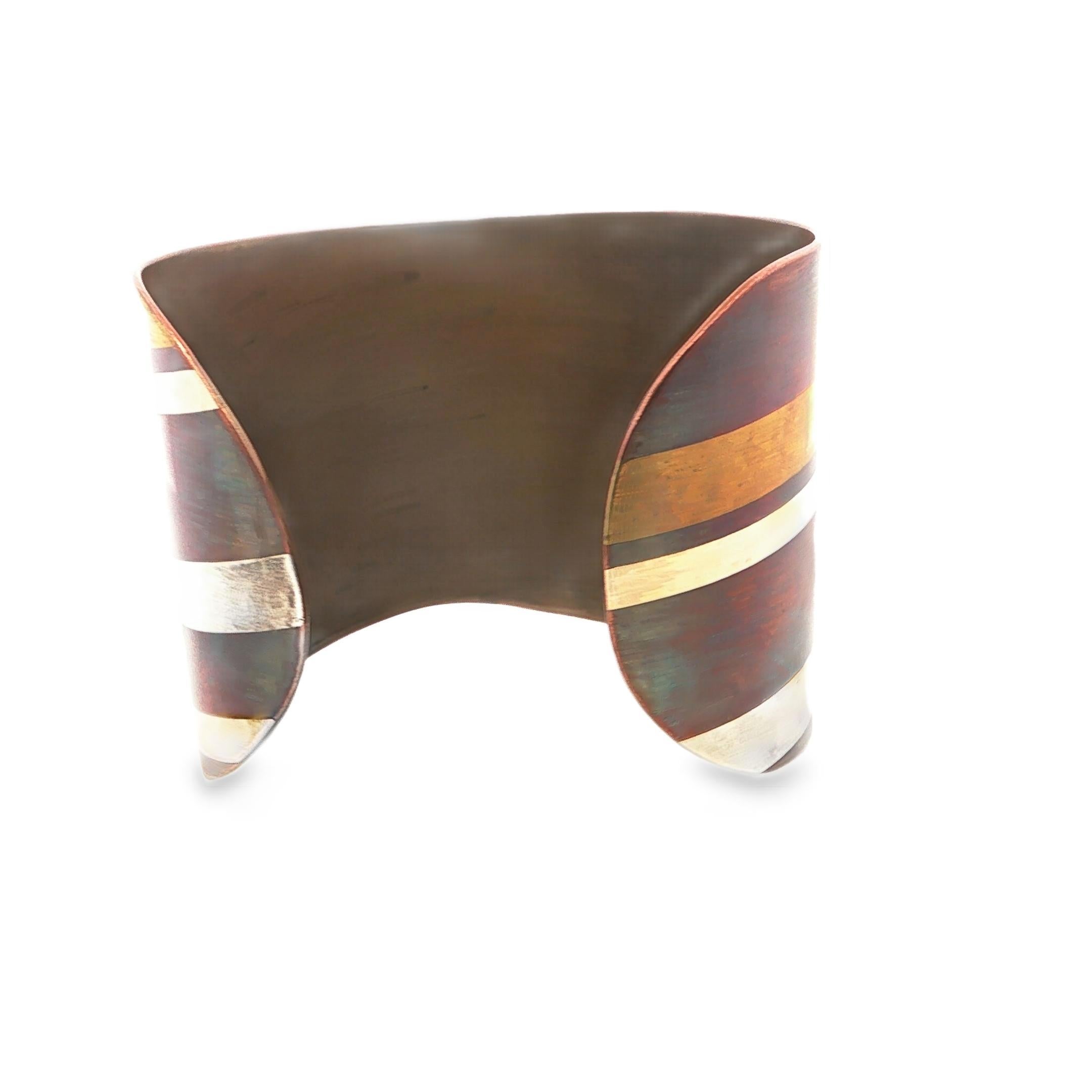 Women's Tiffany Copper Silver Gold Inlay Cuff Bangle