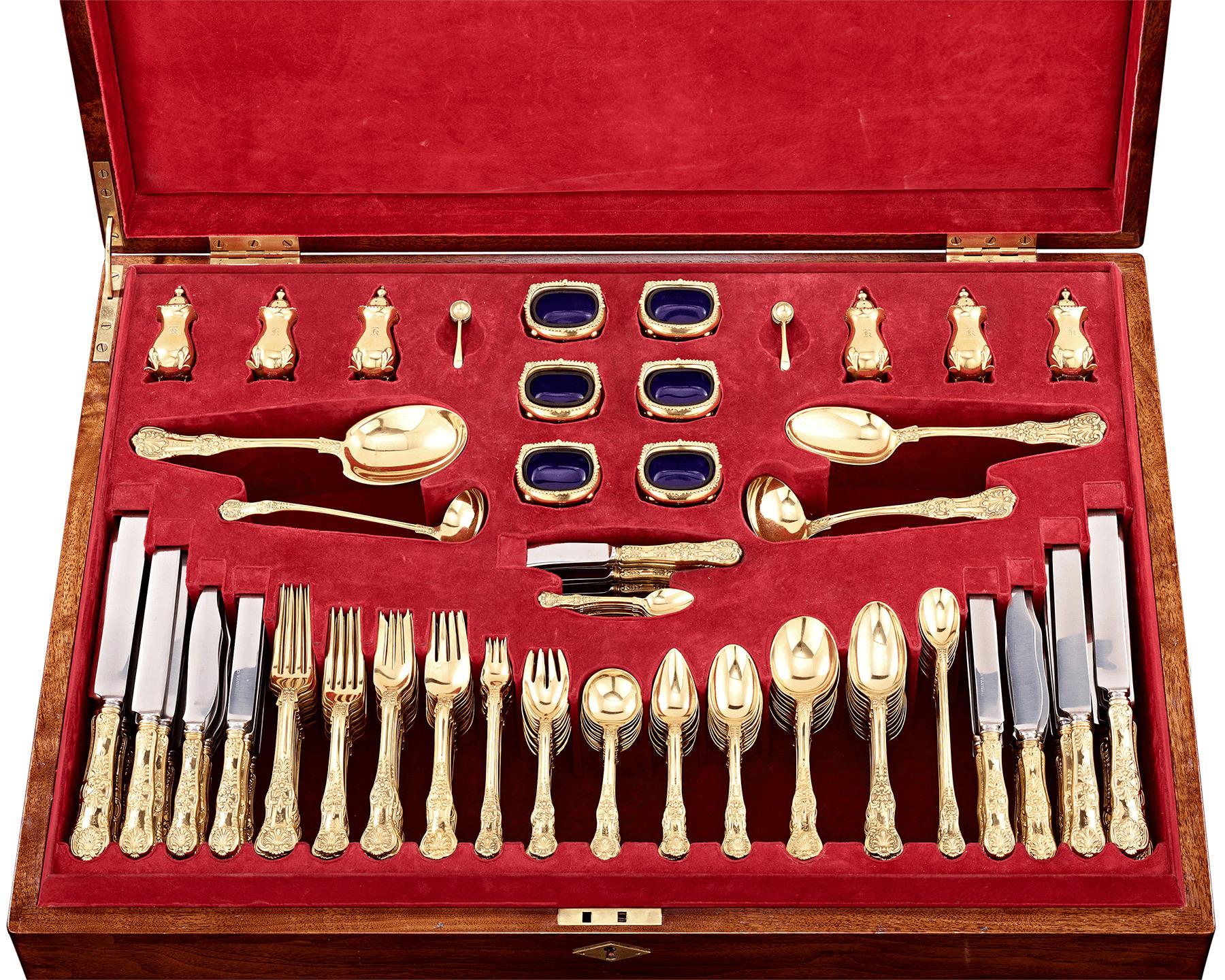 Other Tiffany & Co.'s English King Gilded Flatware Service, 251 Pieces