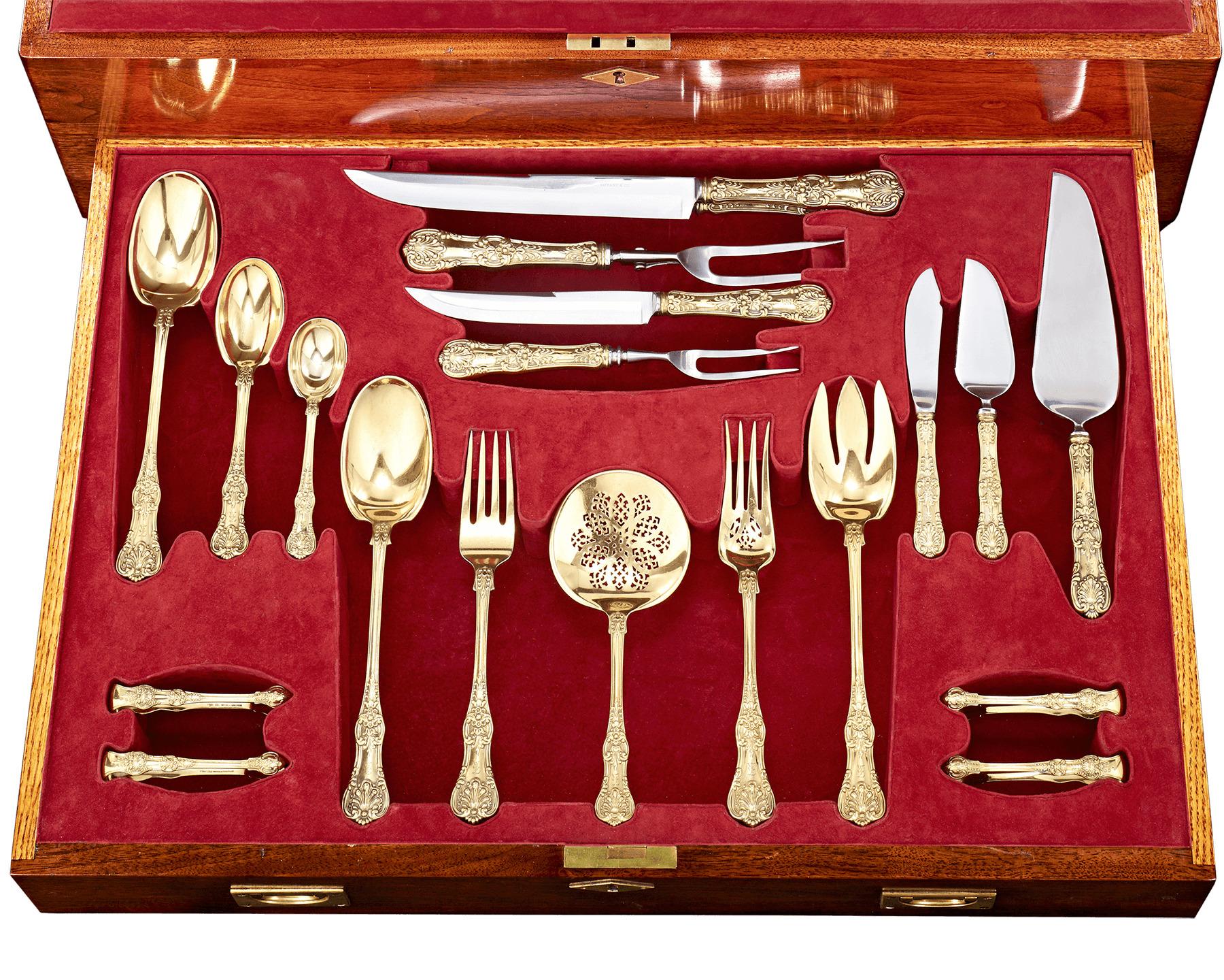 American Tiffany & Co.'s English King Gilded Flatware Service, 251 Pieces