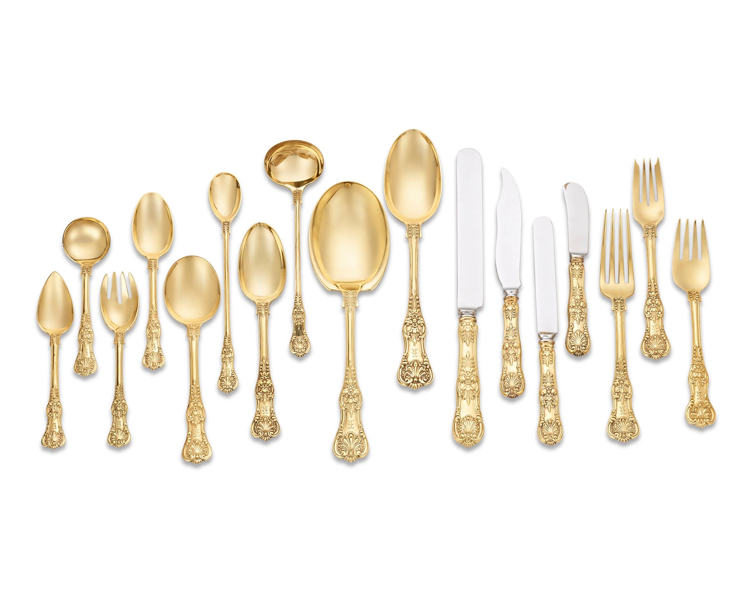 Tiffany & Co.'s English King Gilded Flatware Service, 251 Pieces In Excellent Condition In New Orleans, LA