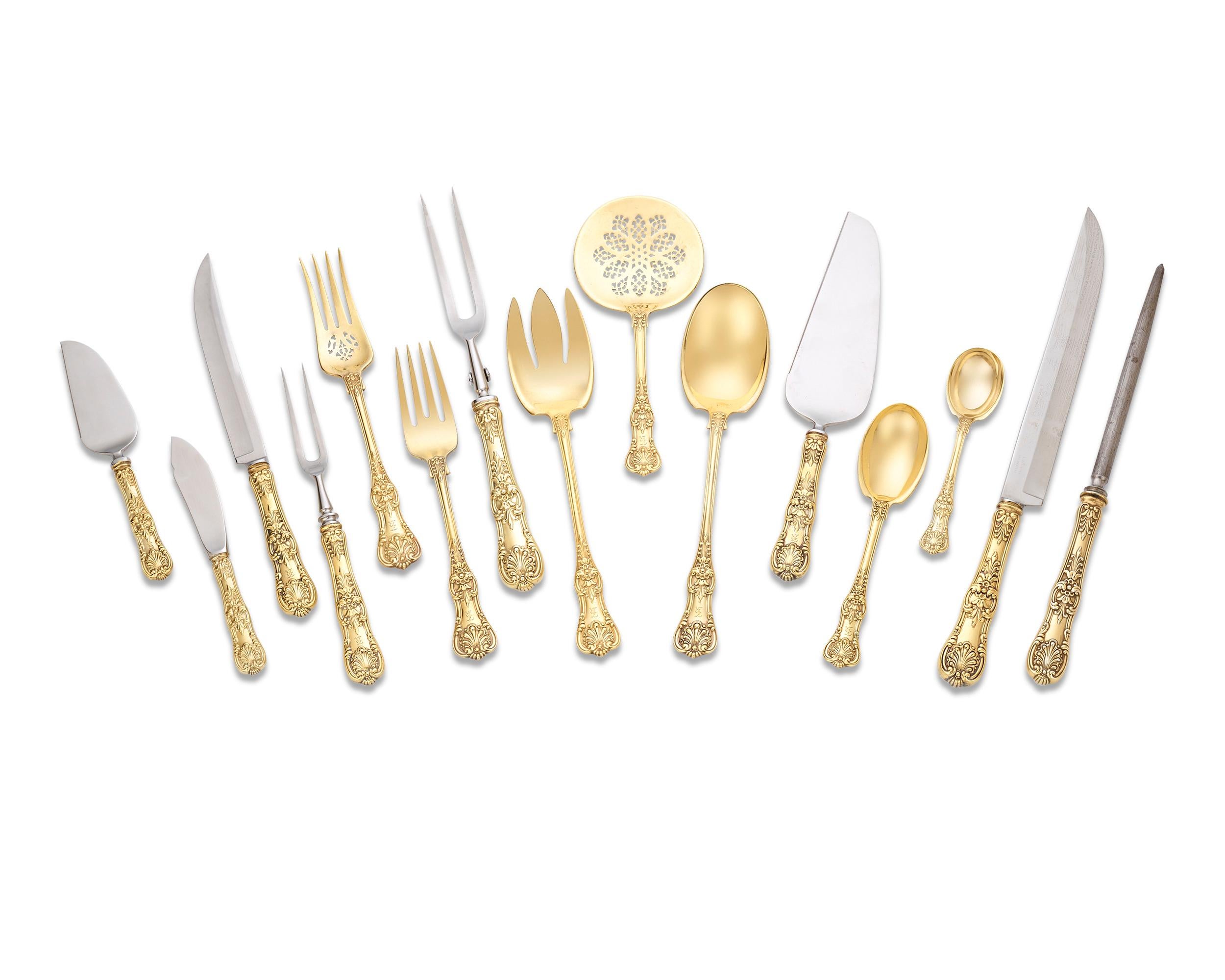 19th Century Tiffany & Co.'s English King Gilded Flatware Service, 251 Pieces
