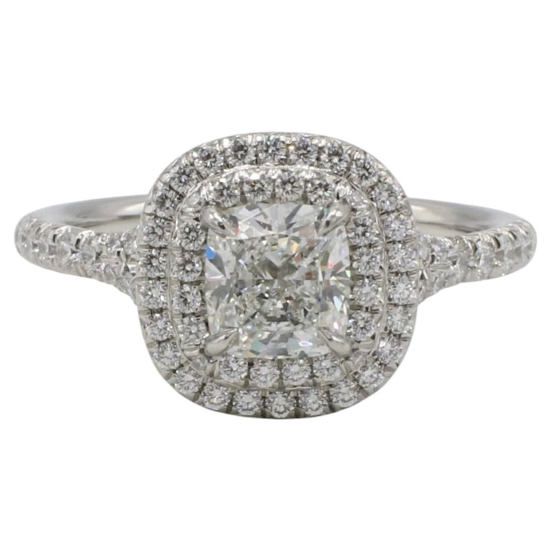 Tiffany & Co.Soleste 0.92 Carat G VVS2 Cushion Halo Platinum Engagement Ring