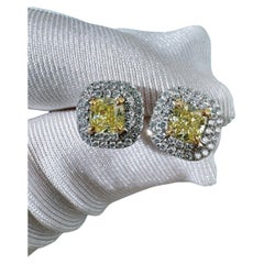 Tiffany & Co.Soleste Collection, 0.43ct Cushion-Cut Yellow Diamond Halo Earrings
