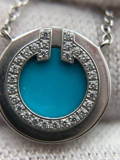 Tiffany & Co.T Two Circle 18k White Gold Turquoise & Diamond Pendant Necklace