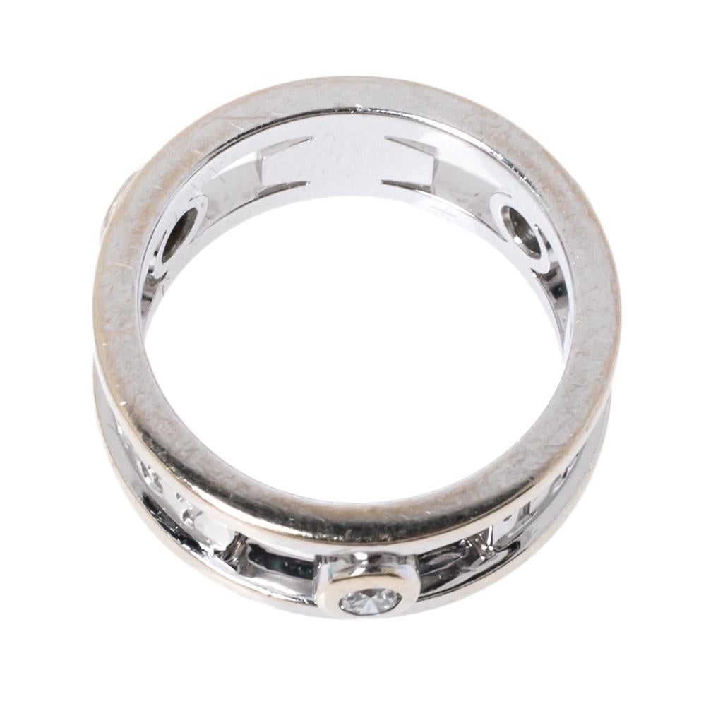 Celebrating Tiffany's rich legacy, this Tiffany 1837 ring comes crafted from 18K white gold and is detailed with engravings that signify the year of the brand's inception and three brilliant diamonds. The ring designed with smooth contours and