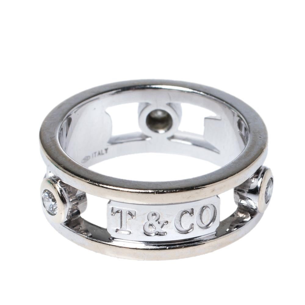 Tiffany & Co.Tiffany 1837 Diamond 18K White Gold Ring Size 48 In Fair Condition In Dubai, Al Qouz 2