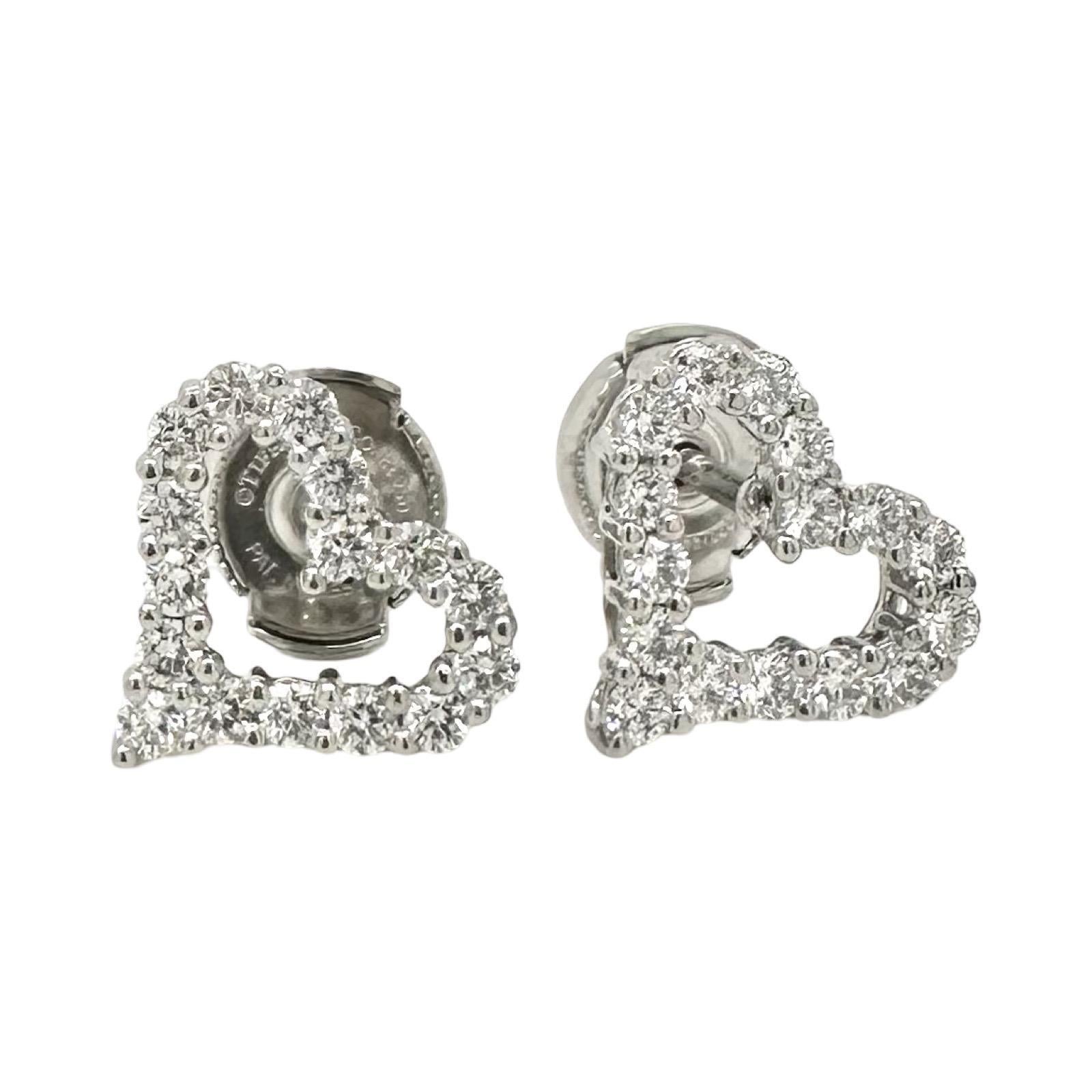 Tiffany & Co. Orecchini a cuore con diamante di grandi dimensioni in platino, 0,57 carati In condizioni buone in vendita a Miami, FL