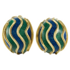 Tiffany & Co.Vintage 18K Yellow Gold and Enameled Clip-On Earrings