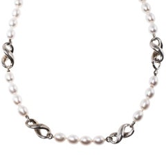 Tiffany & Co.Vintage Cultured Pearl Figure 8 Station Silver Necklace
