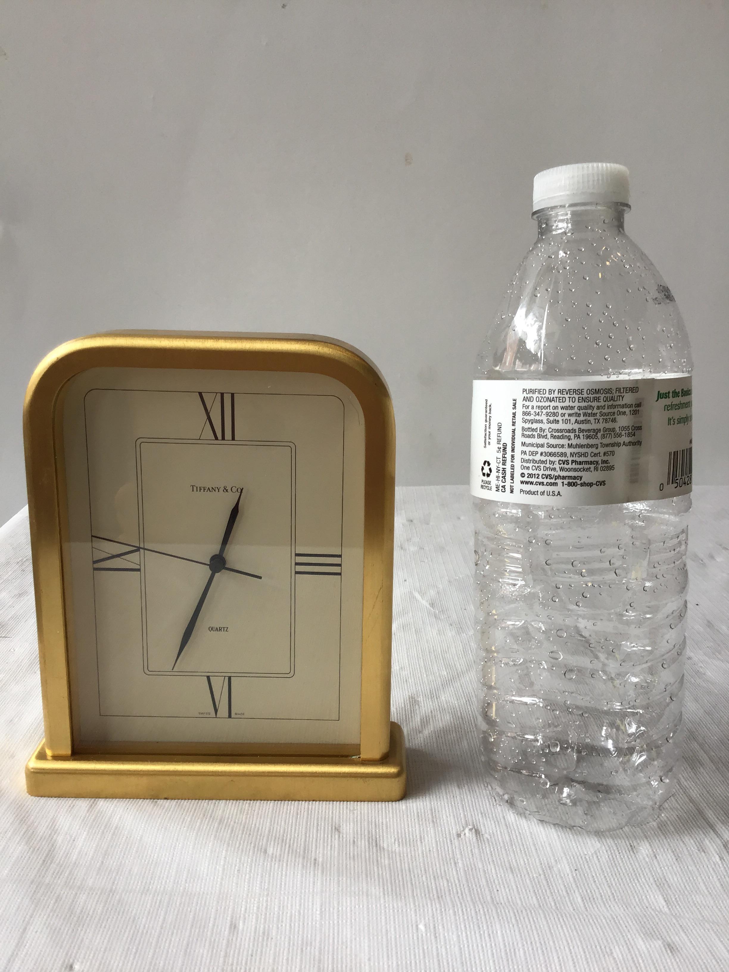 Tiffany brass desk clock. Swiss made.Battery run, works.
