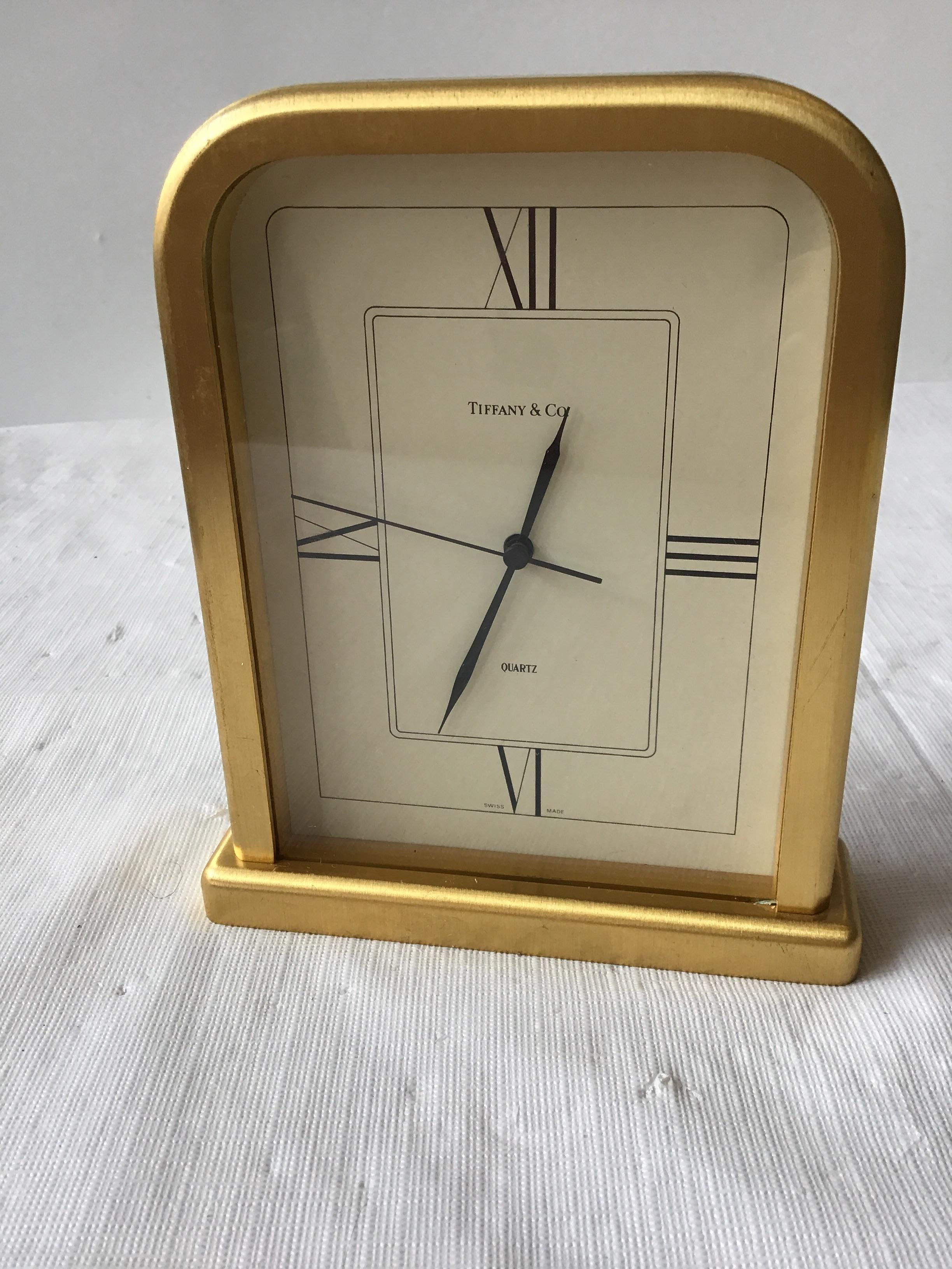 Late 20th Century Tiffany  Solid Brass Swiss Desk Clock