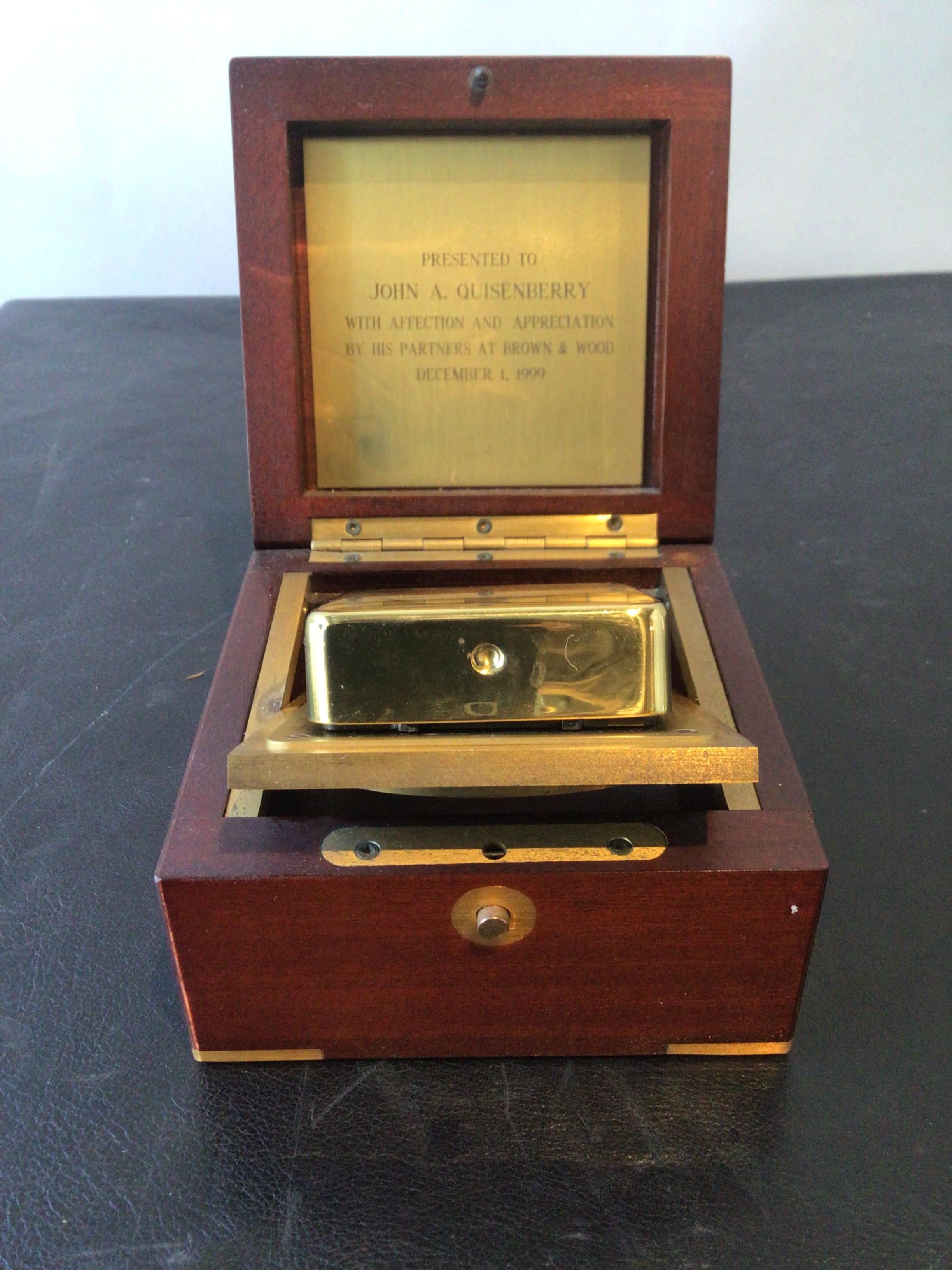 Tiffany & Co. Desk Clock in Mahogany and Brass Box For Sale 1
