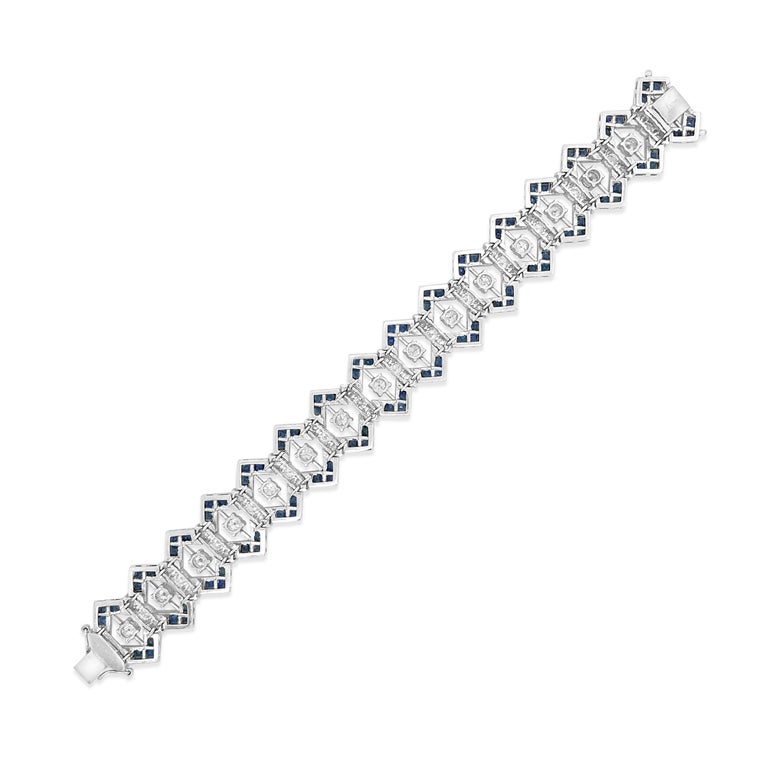 Round Cut Tiffany & Co. Diamond and Sapphire Bracelet For Sale