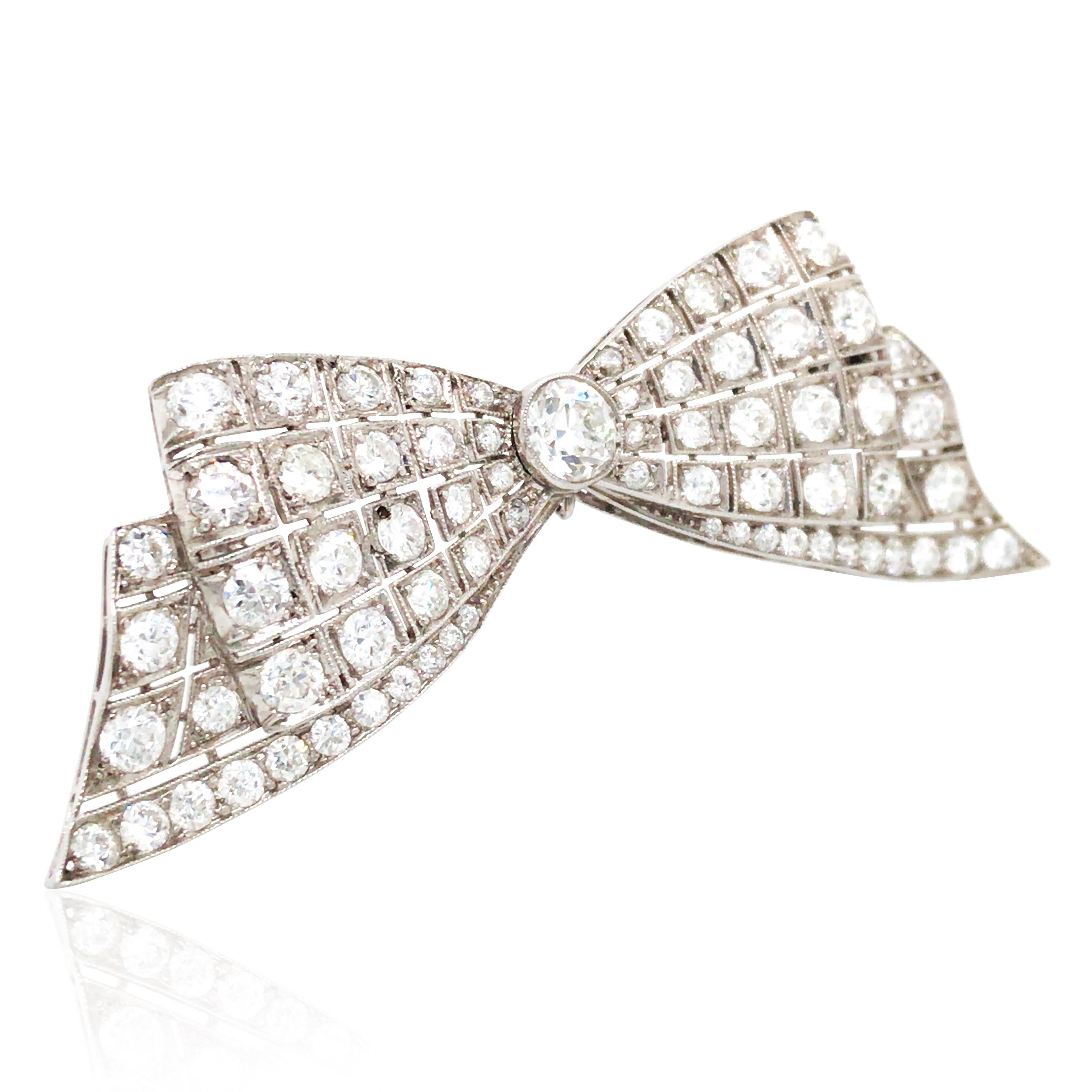 Old European Cut Tiffany, Diamond Bow Brooch For Sale