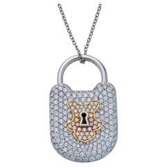Tiffany & Co. Platinum and 18K Gold Diamond Lock Pendant Necklace, .95 Carats