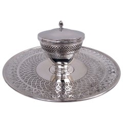 Tazón clásico Tiffany Edwardian de plata de ley con plato para caviar
