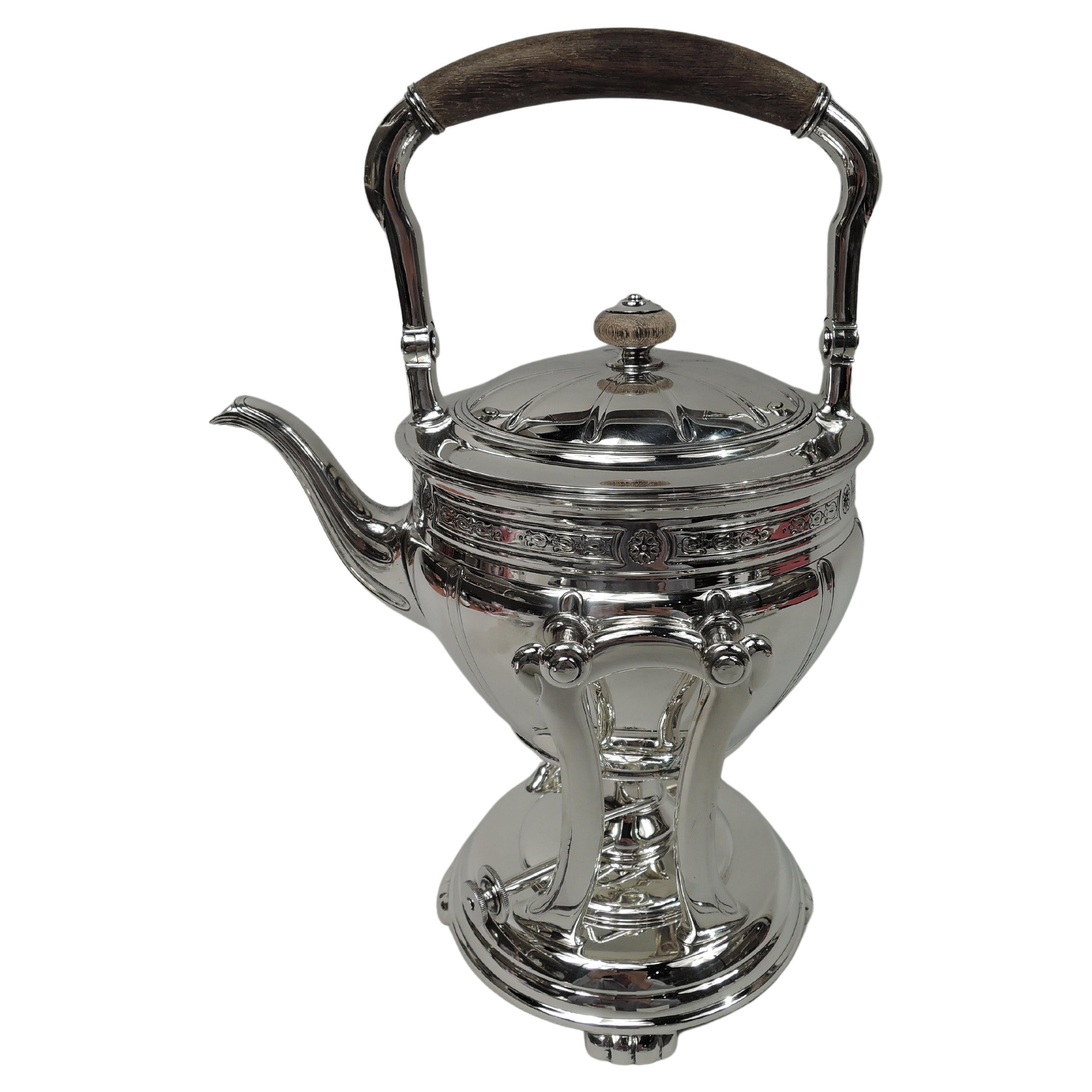 Tiffany Edwardian Classical Sterling Silver Hot Water Kettle on Stand For Sale