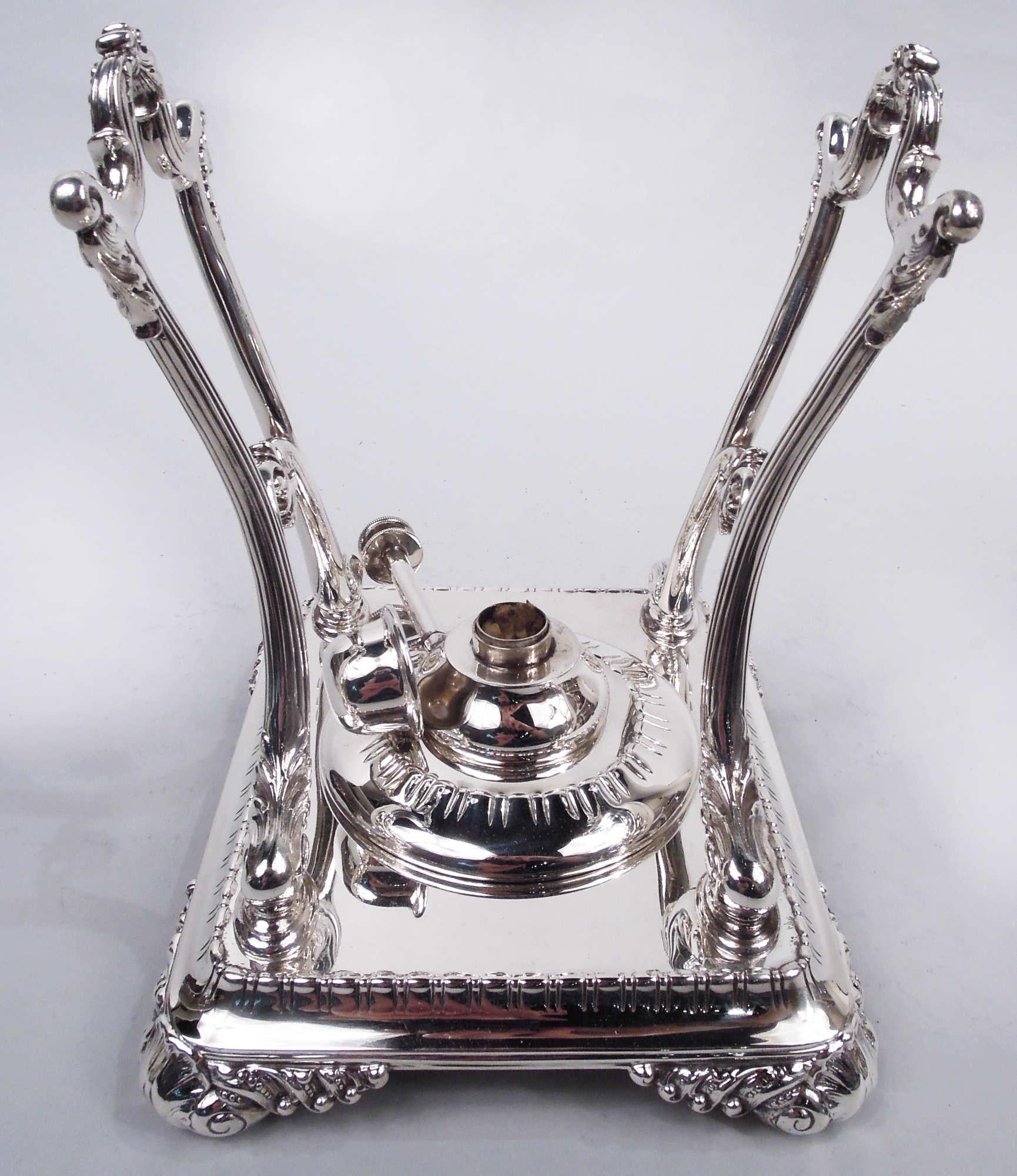 Tiffany Edwardian Classical Sterling Silver Tea Kettle on Stand For Sale 5