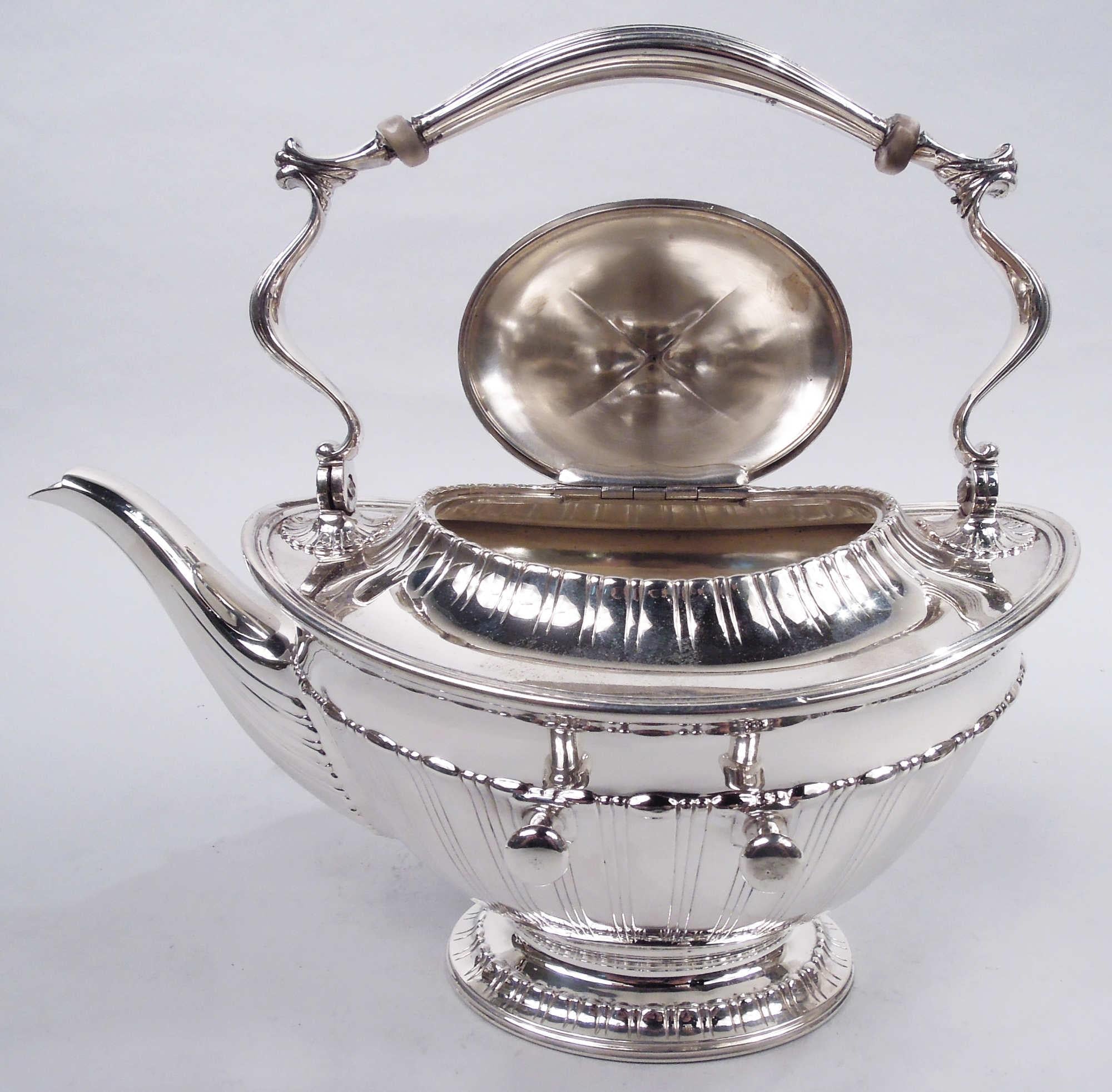 Tiffany Edwardian Classical Sterling Silver Tea Kettle on Stand For Sale 2