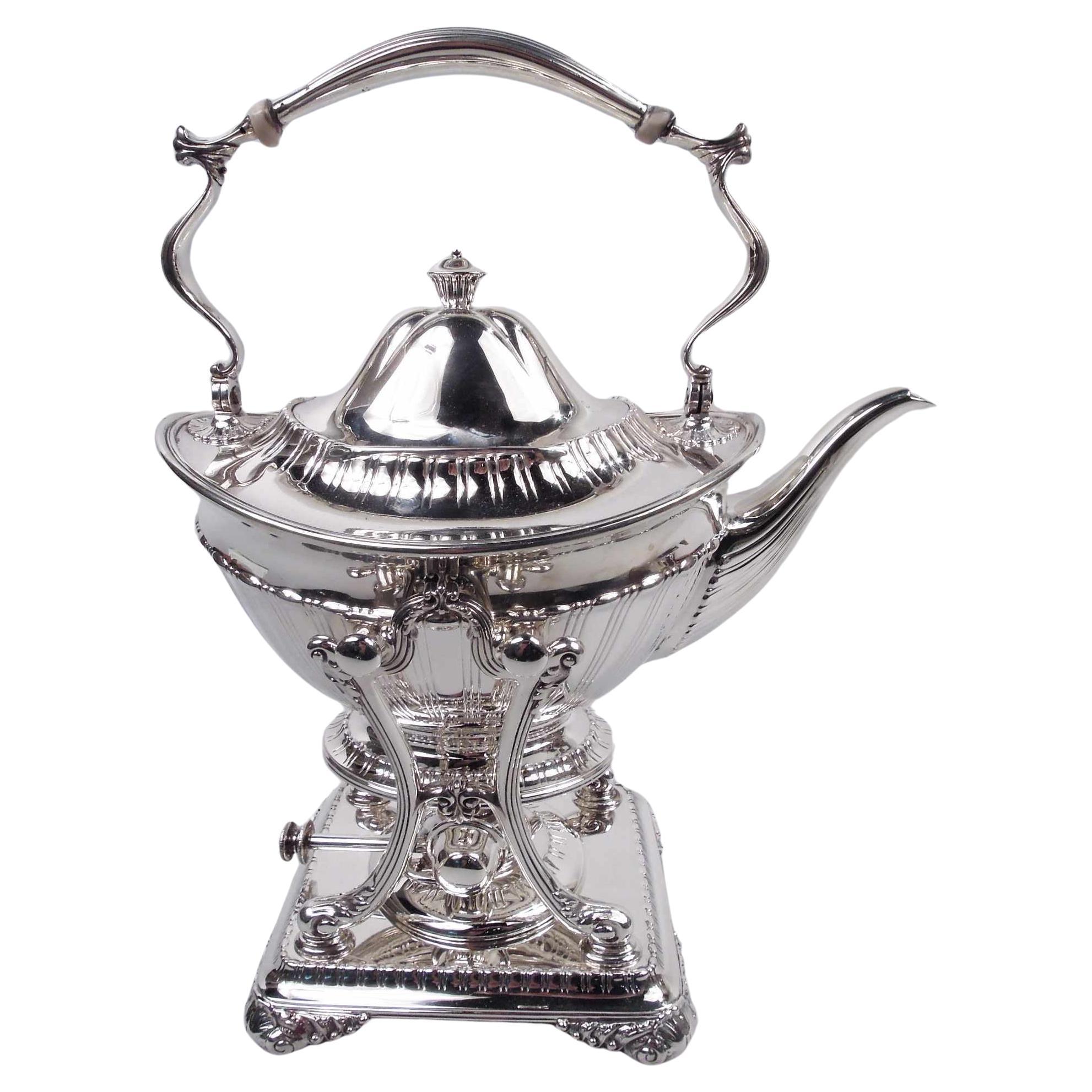 Tiffany Edwardian Classical Sterling Silver Tea Kettle on Stand For Sale