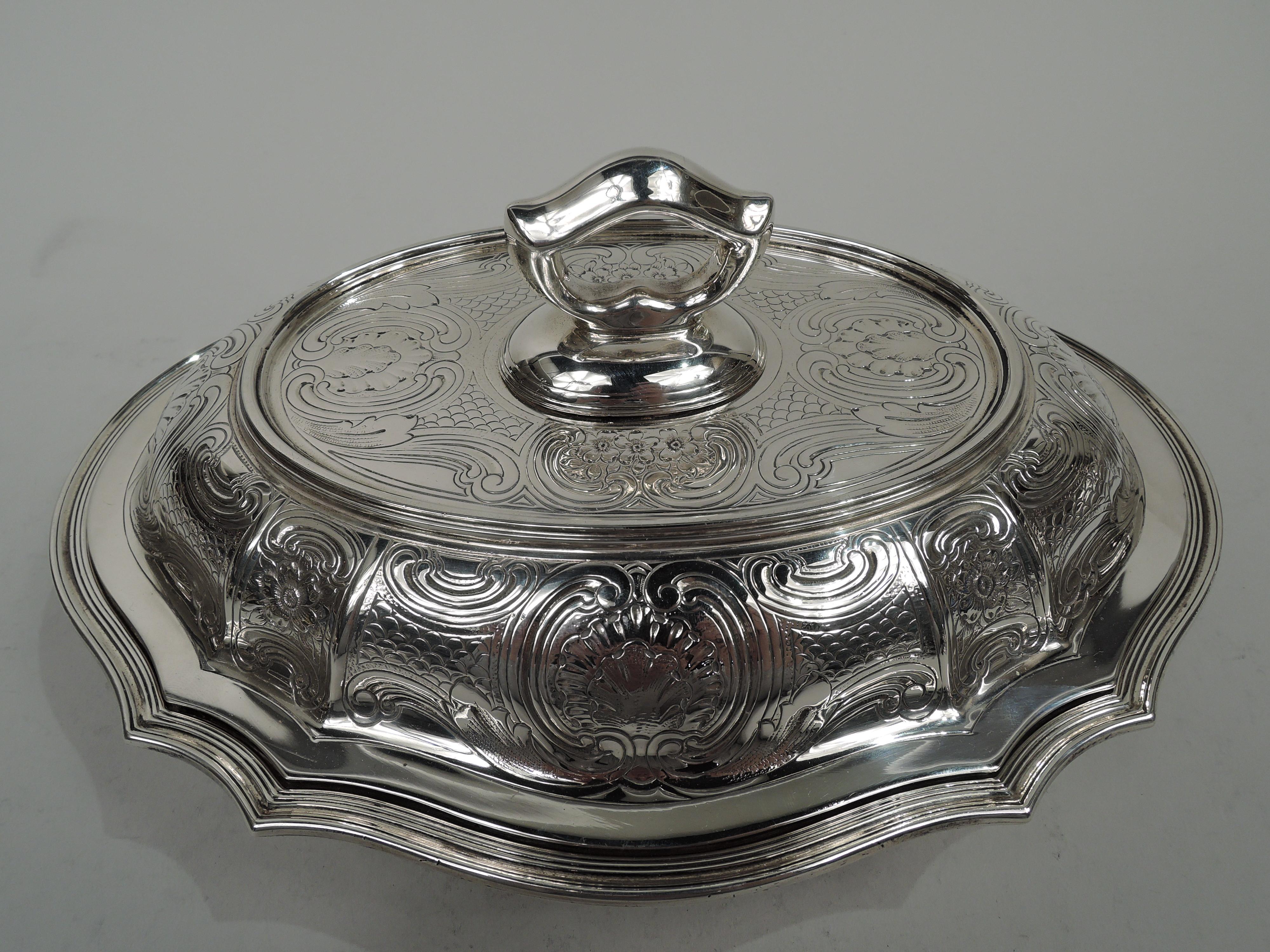 American Tiffany Edwardian Modern Classical Sterling Silver Oval Serving Bowl For Sale