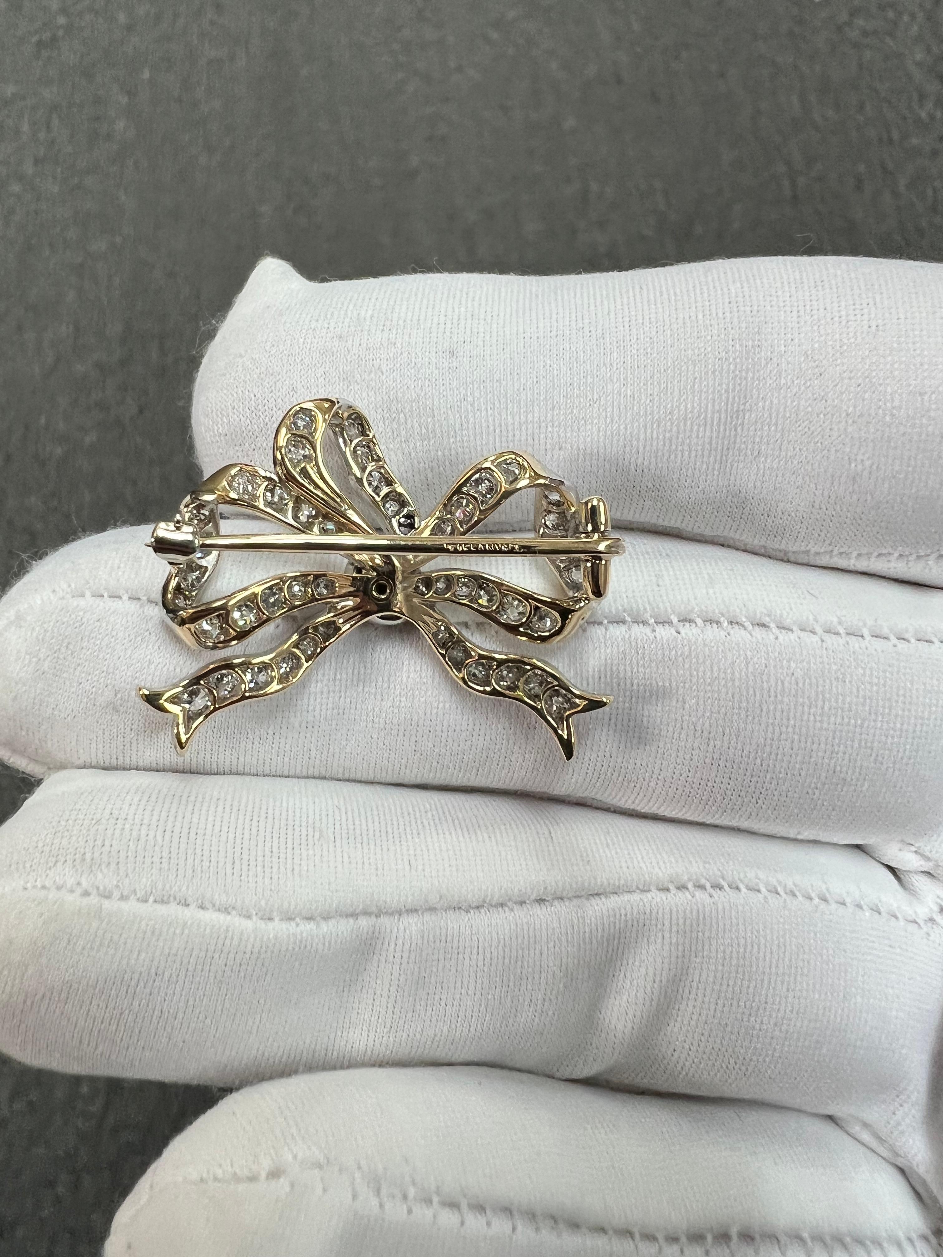 Tiffany Edwardian Old Mine Cut Diamond Platinum 18k Gold Bow Brooch Circa 1910 For Sale 6