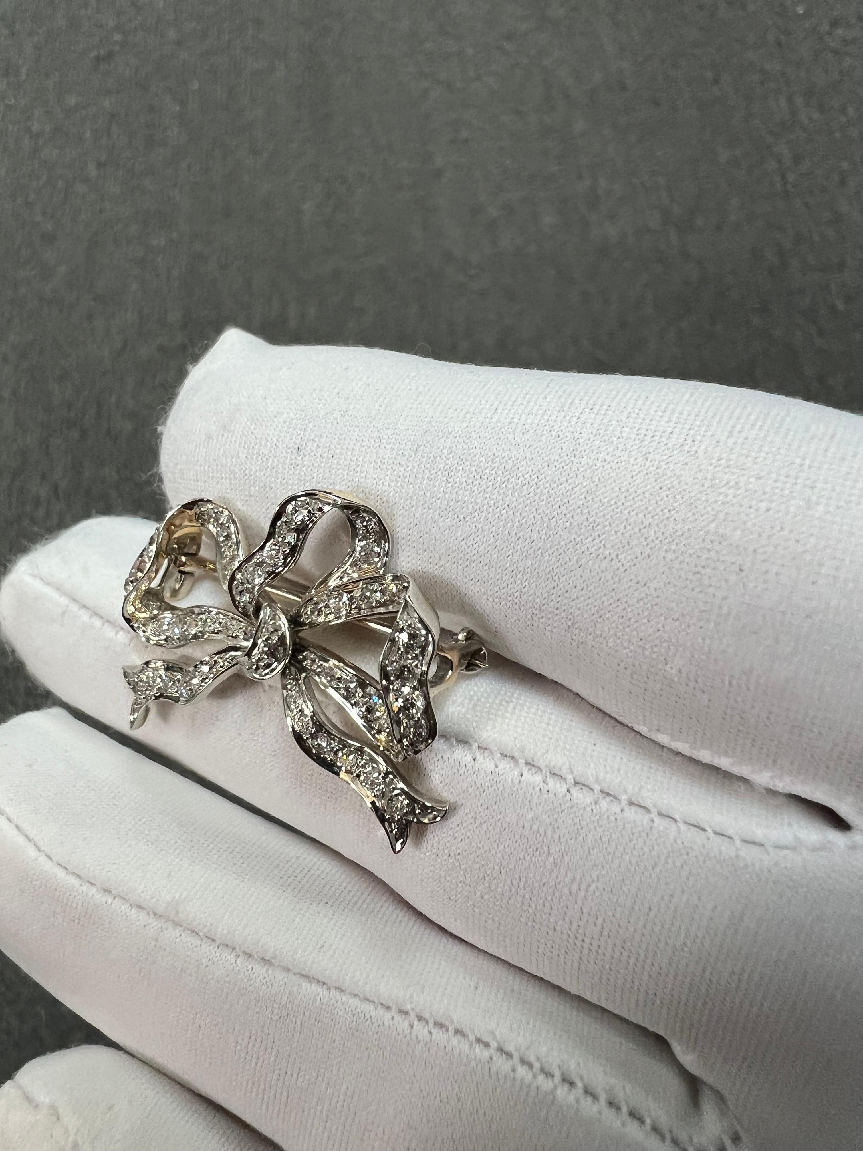 Tiffany Edwardian Old Mine Cut Diamond Platinum 18k Gold Bow Brooch Circa 1910 For Sale 7