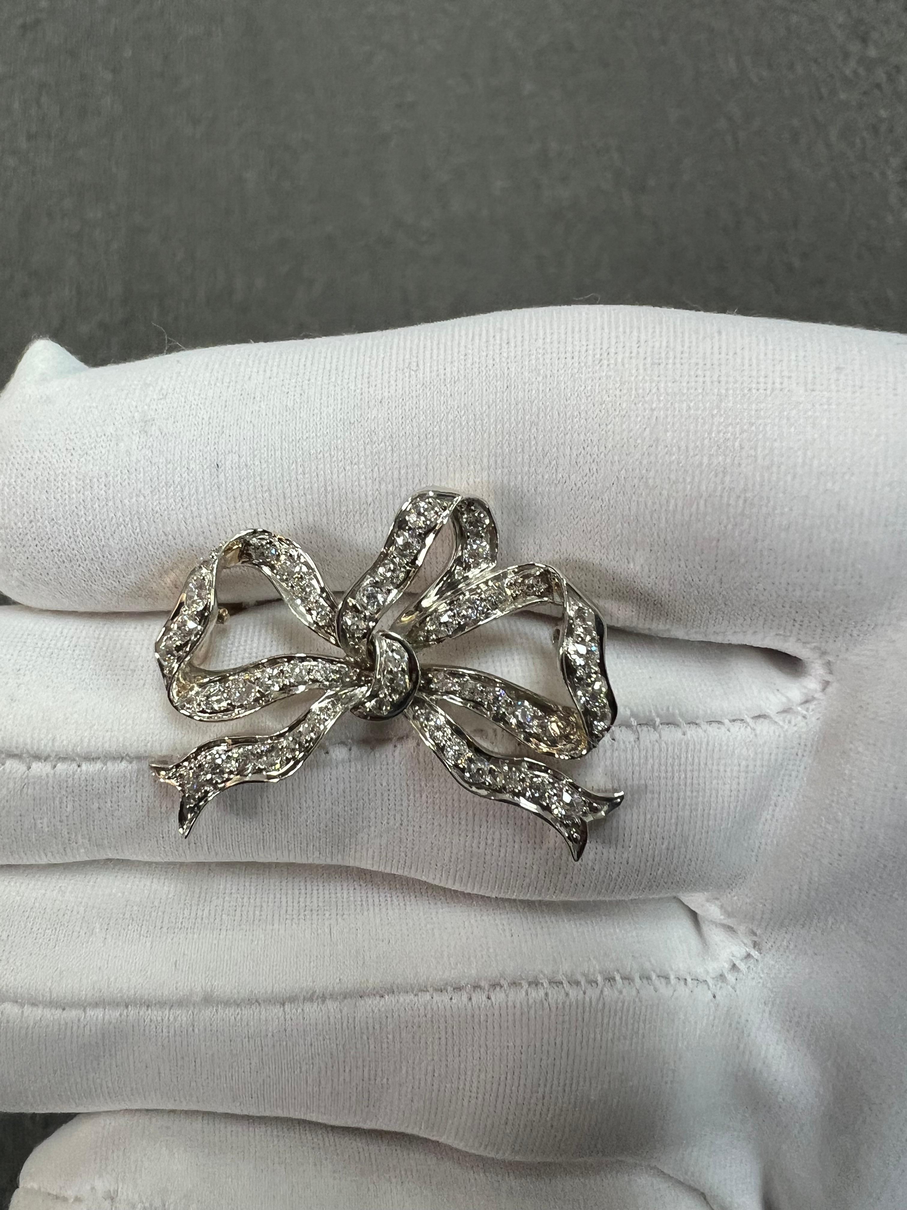 Tiffany Edwardian Old Mine Cut Diamond Platinum 18k Gold Bow Brooch Circa 1910 For Sale 4