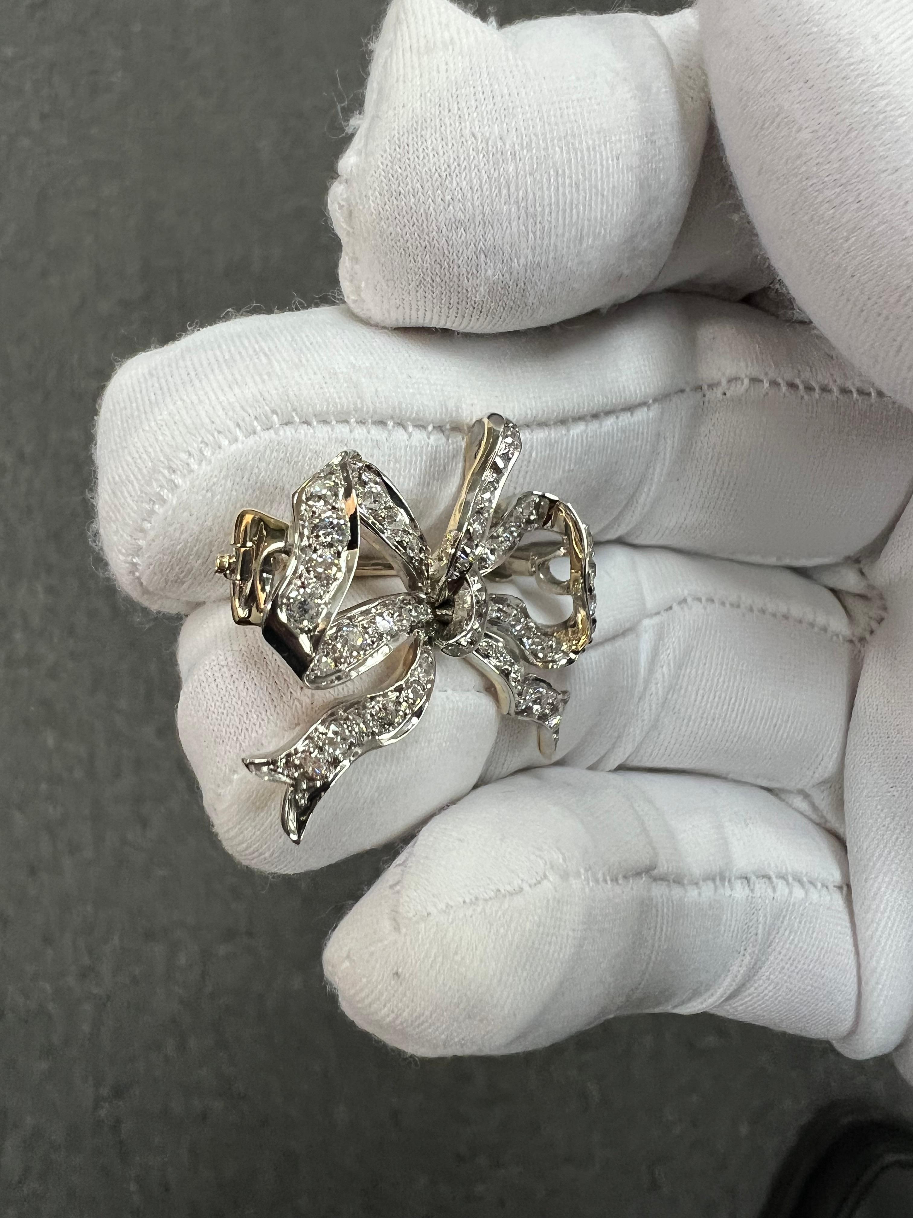 Tiffany Edwardian Old Mine Cut Diamond Platinum 18k Gold Bow Brooch Circa 1910 For Sale 5