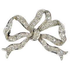 Tiffany Edwardian Old Mine Cut Diamond Platinum 18k Gold Bow Brooch Circa 1910