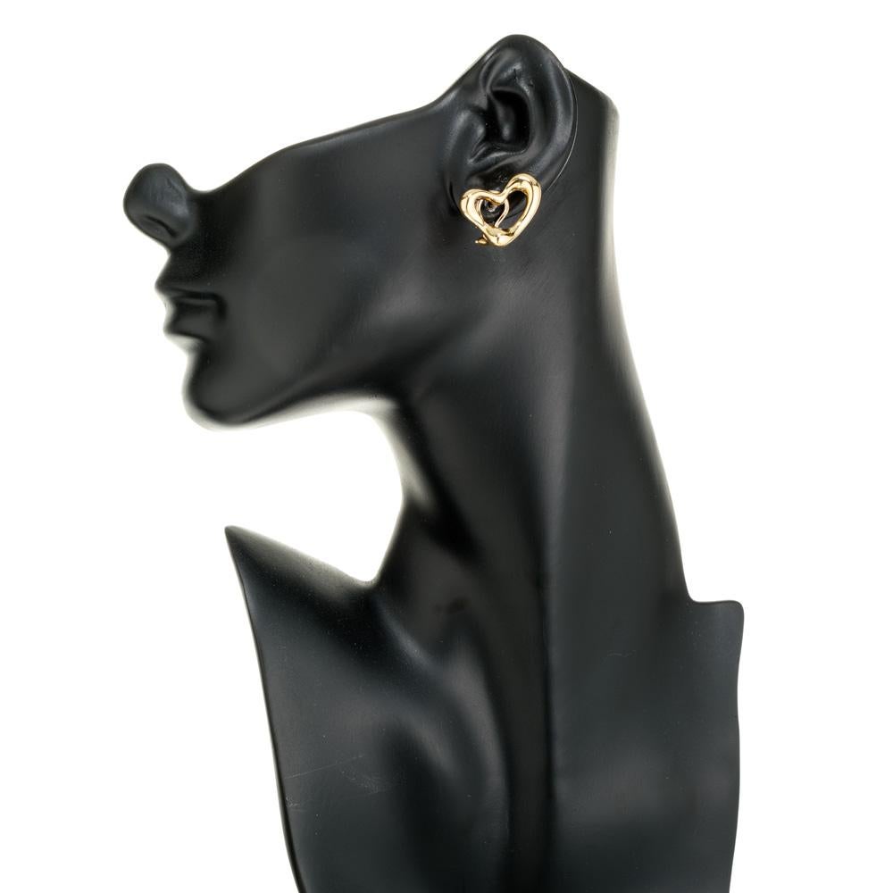 Women's or Men's Tiffany Elsa Peretti Yellow Gold Open Heart Clip Post Earrings For Sale