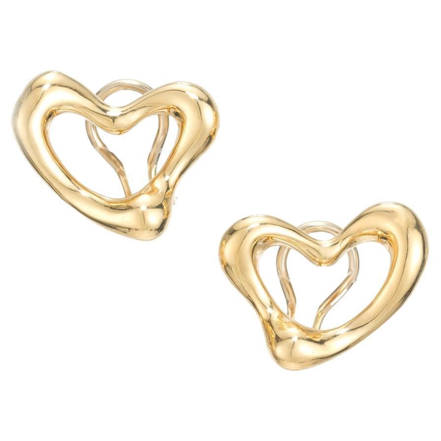 Tiffany Elsa Peretti Yellow Gold Open Heart Clip Post Earrings For Sale
