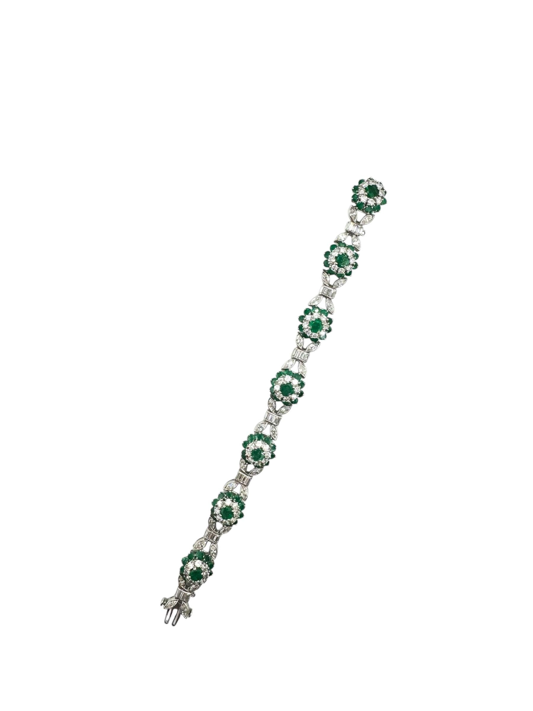 Women's Platinum and 18K White Gold Tiffany Emerald and Diamond Bracelet For Sale