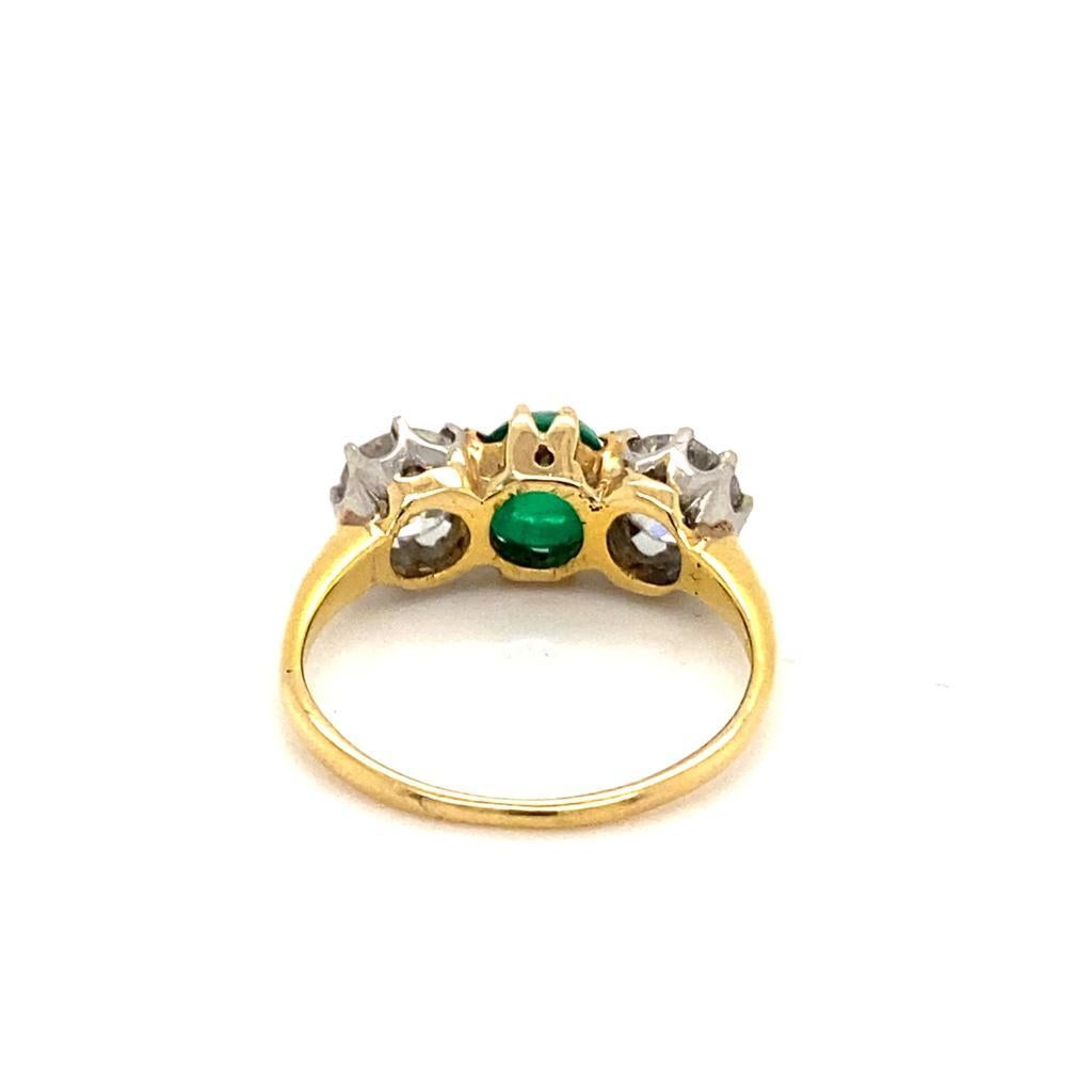 Modern Tiffany & Co Emerald Diamond Three Stone Engagement Ring 18 Karat Yellow Gold
