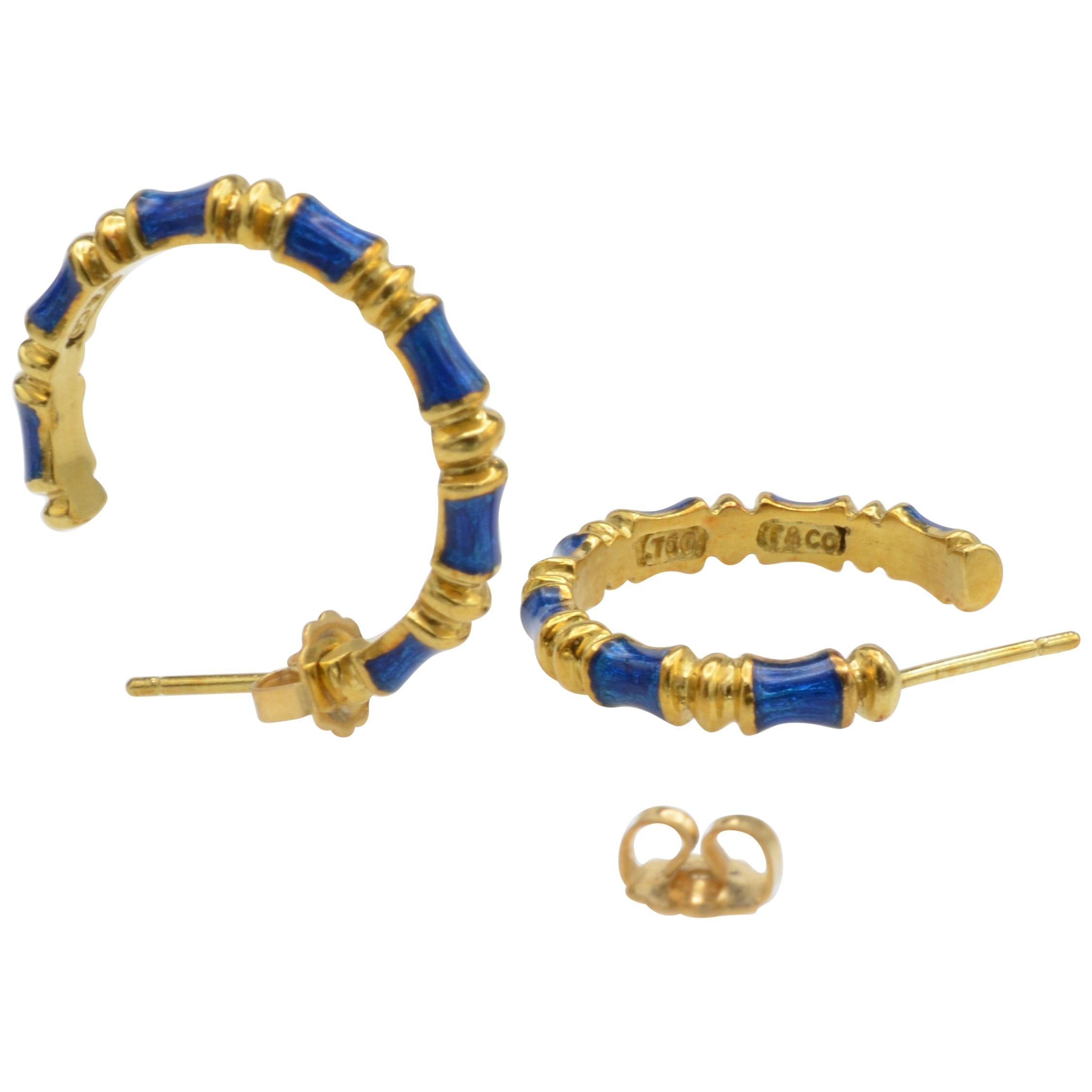 18 Karat Yellow Gold Tiffany and Co. Square Cushion Collect Hoop