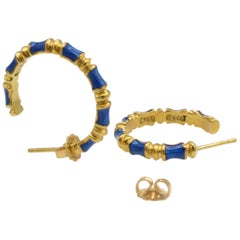 Tiffany Enamel Hoop Earrings in 18 Karat Gold