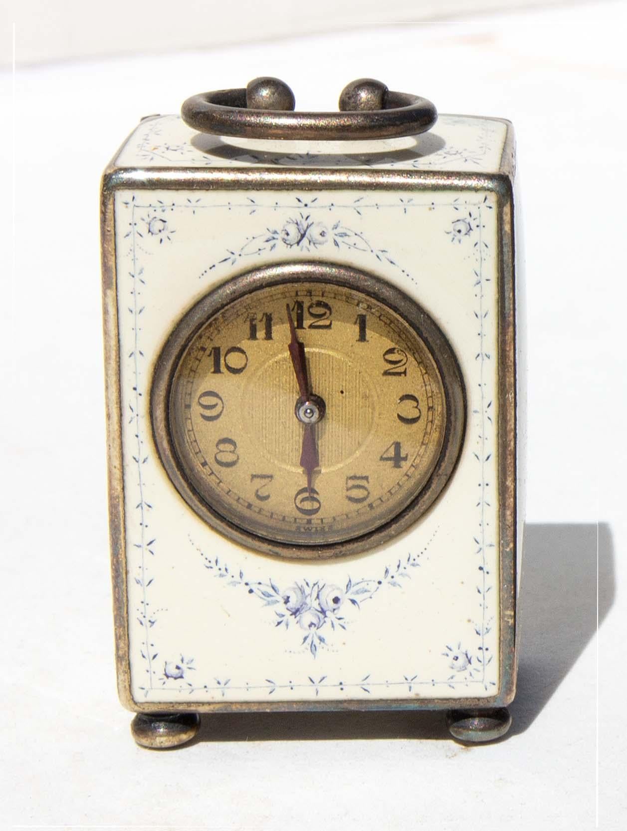 20th Century Tiffany Enameled Sterling Silver Travel Clock