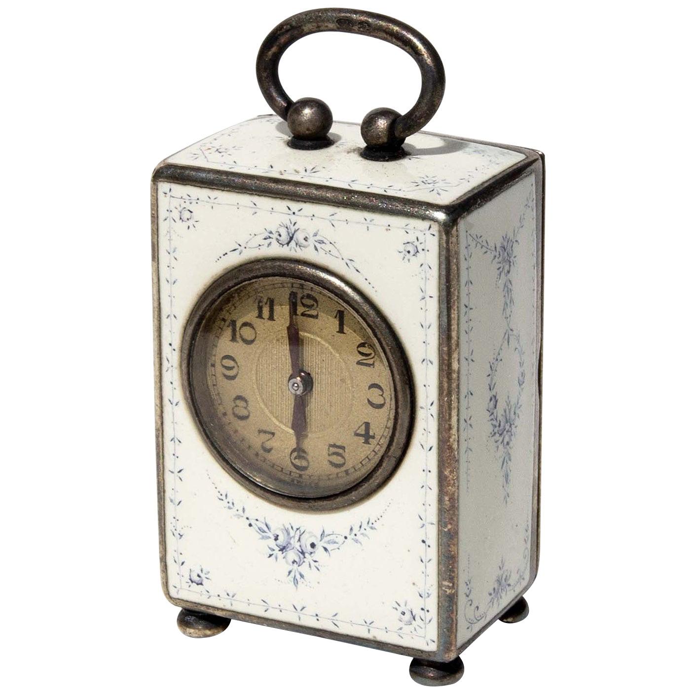 Tiffany & Co. Enameled Sterling Silver Travel Clock
