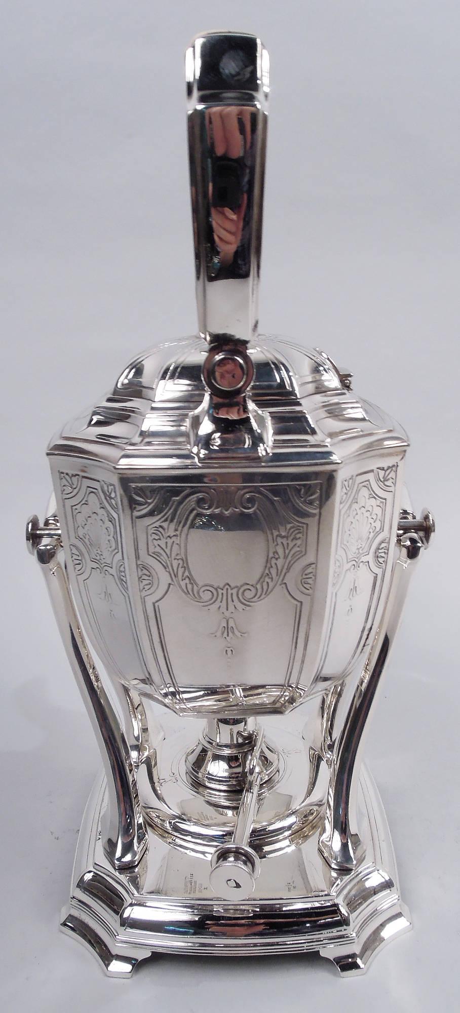 20th Century Tiffany Engraved Hampton Sterling Silver Kettle on Stand For Sale