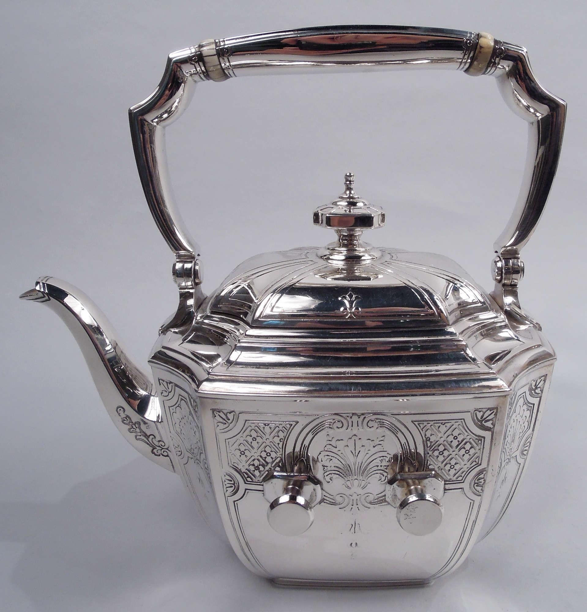 Tiffany Engraved Hampton Sterling Silver Kettle on Stand For Sale 3