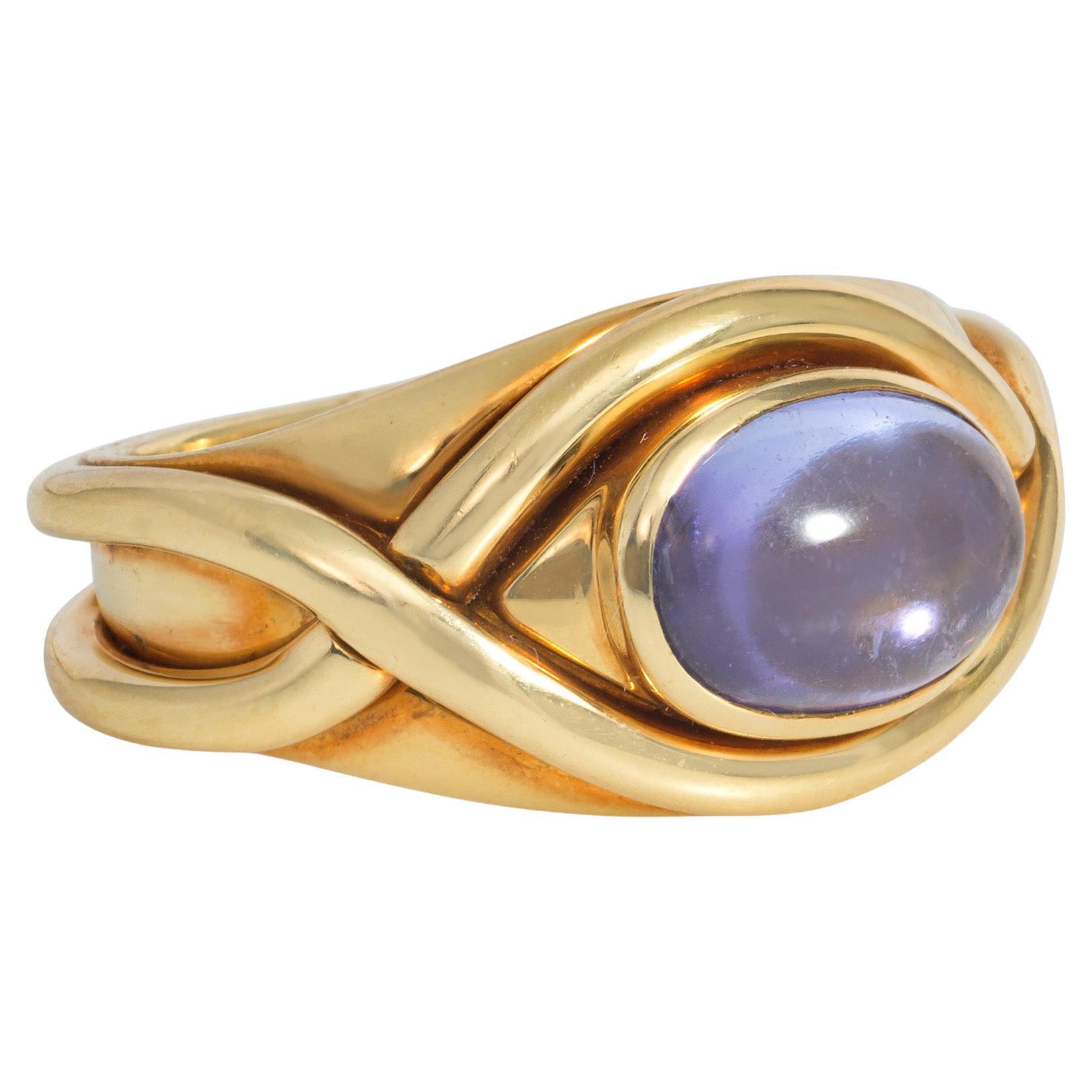 Tiffany & Co. Estate Gold and Cabochon Tanzanite Ring of Wrapped Design