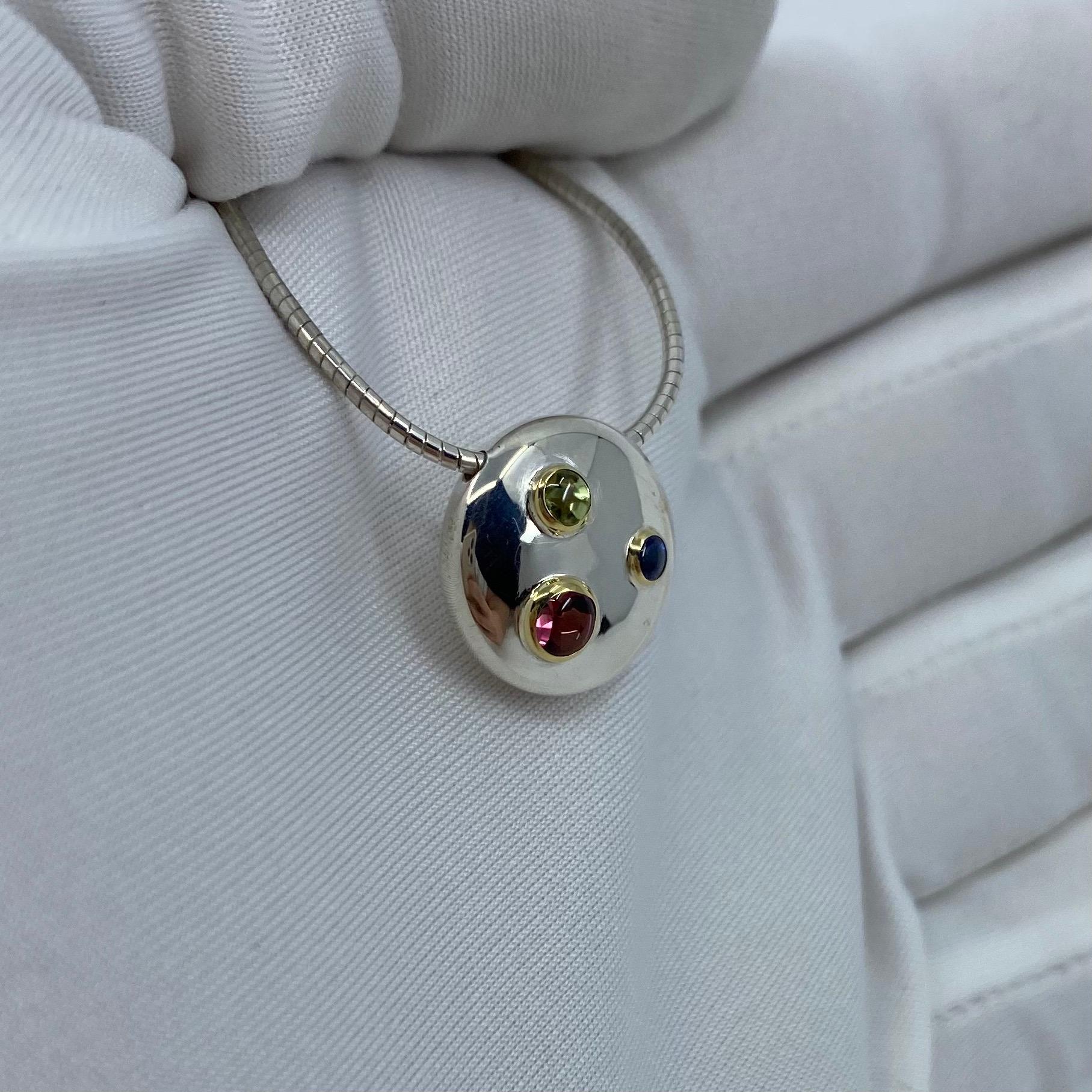 Tiffany & Co. Etoile 18 Karat Gold and Silver Sapphire Peridot Pendant Necklace 3