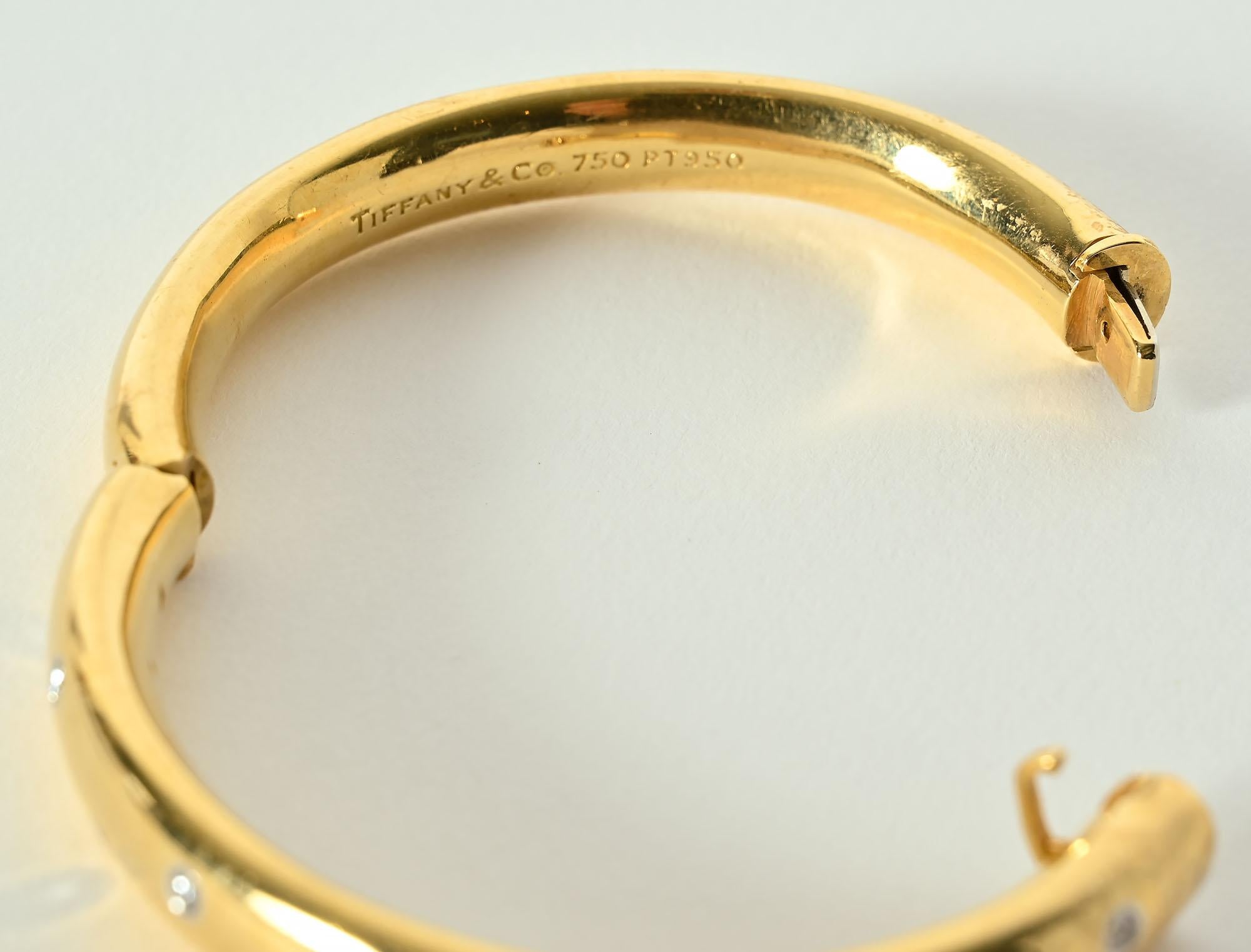 Contemporary Tiffany & Co. Etoile Gold Bangle Bracelet with Diamonds For Sale