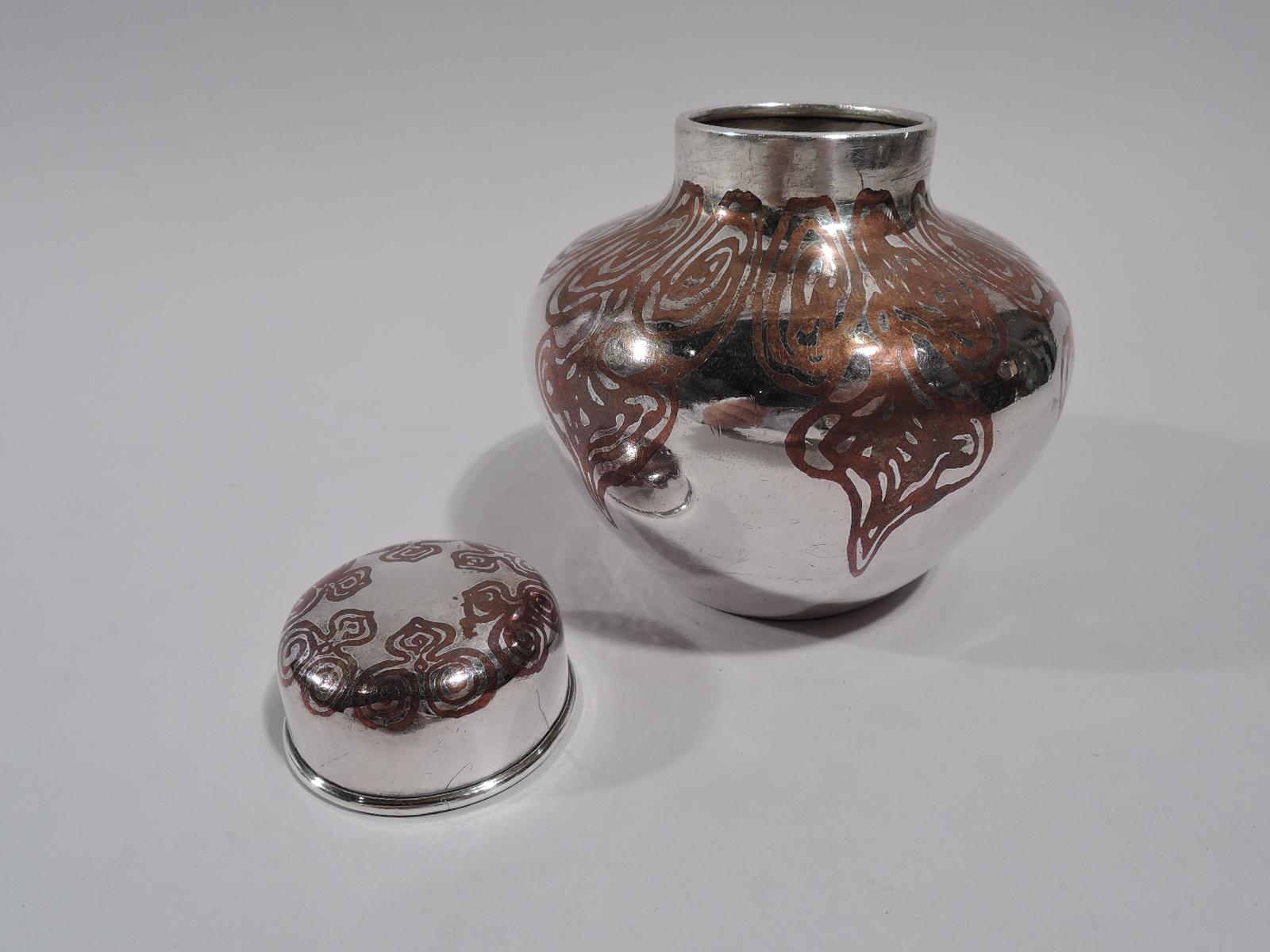 Exotische Teedose aus Silber und Kupfer, gemischtes Metall für Ingwergefäß (Ästhetizismus) im Angebot