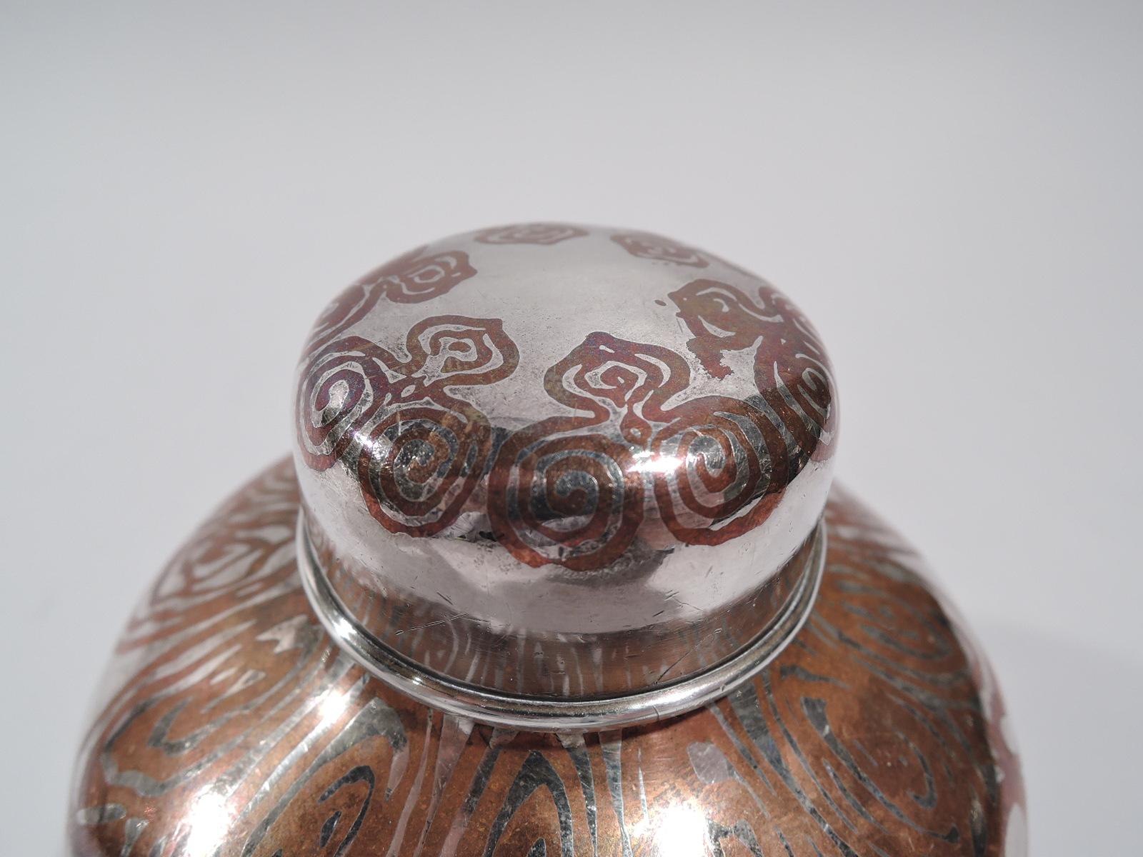 Exotische Teedose aus Silber und Kupfer, gemischtes Metall für Ingwergefäß (amerikanisch) im Angebot