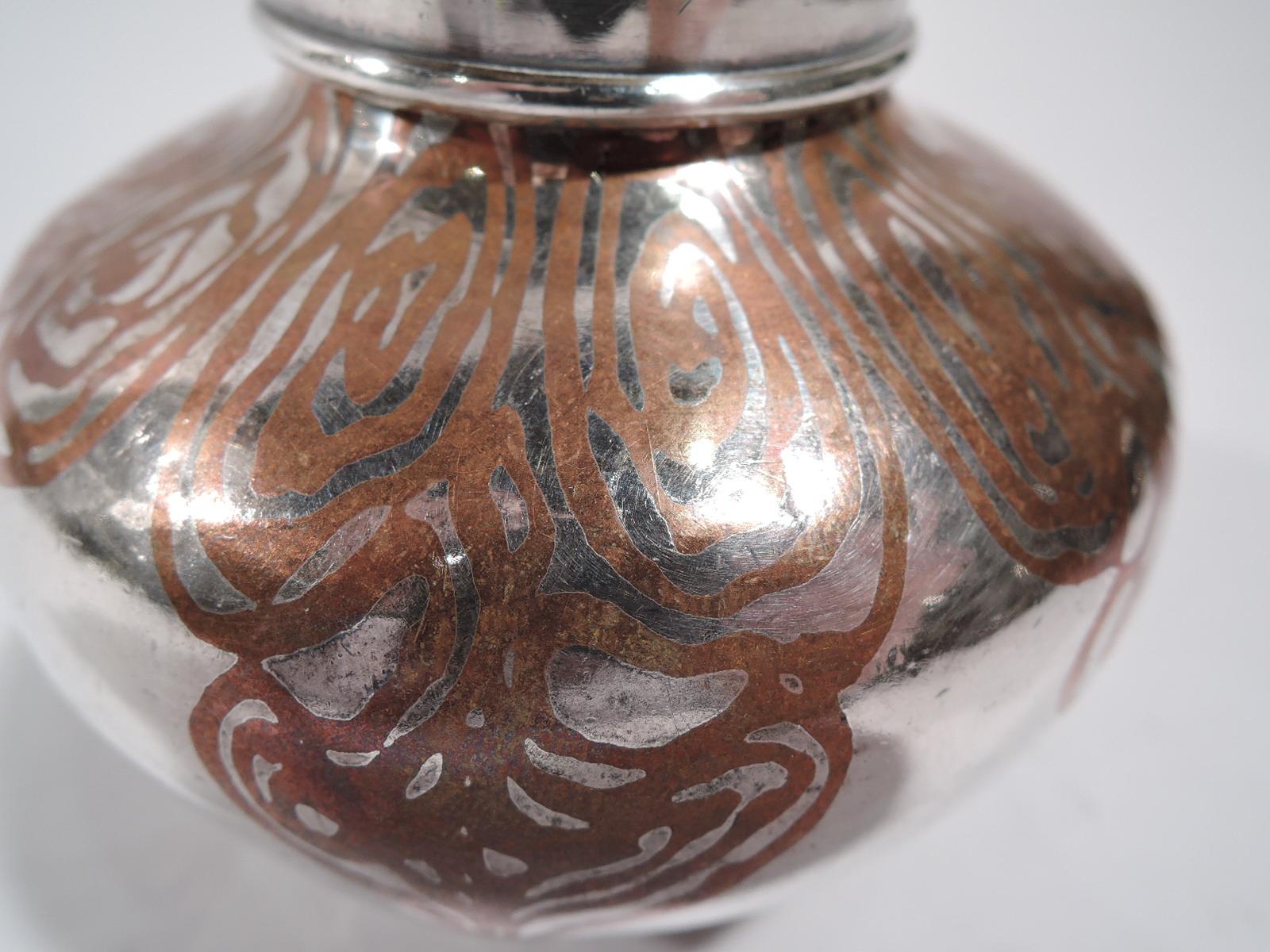 Aesthetic Movement Tiffany Exotic Silver and Copper Mixed Metal Ginger Jar Tea Caddy For Sale