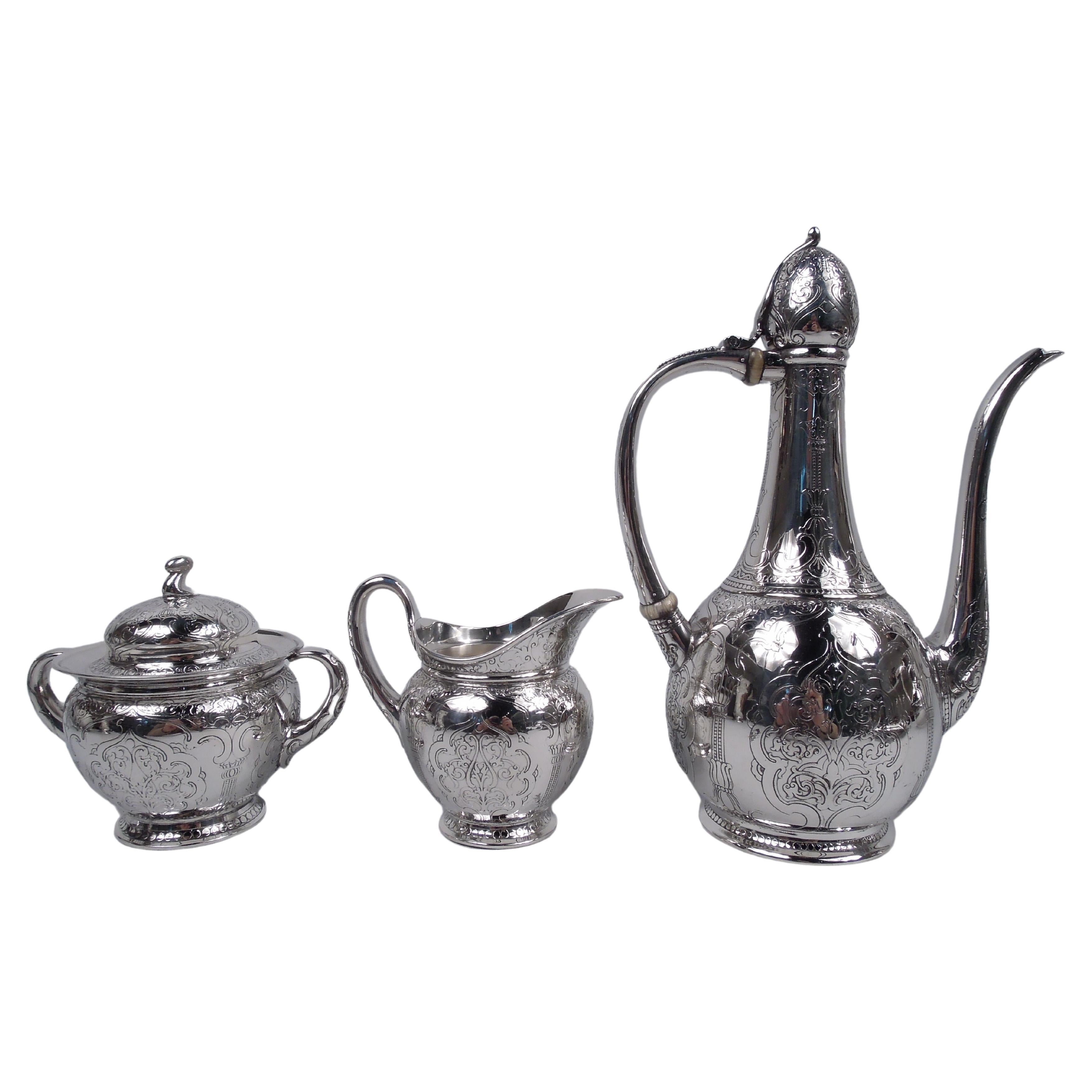 Tiffany Exotic Sterling Silver 3-Piece Turkish Coffee Set For Sale